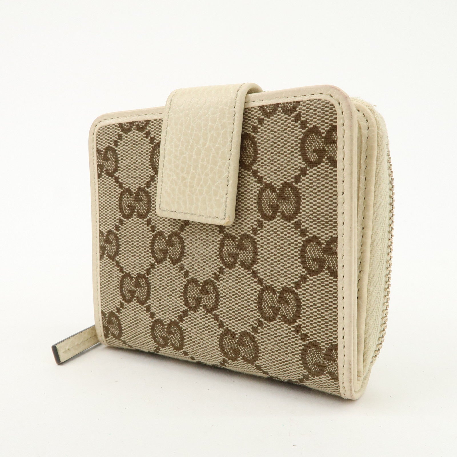 GUCCI GG Canvas Leather Bi-fold Wallet Beige Ivory 346056 Used