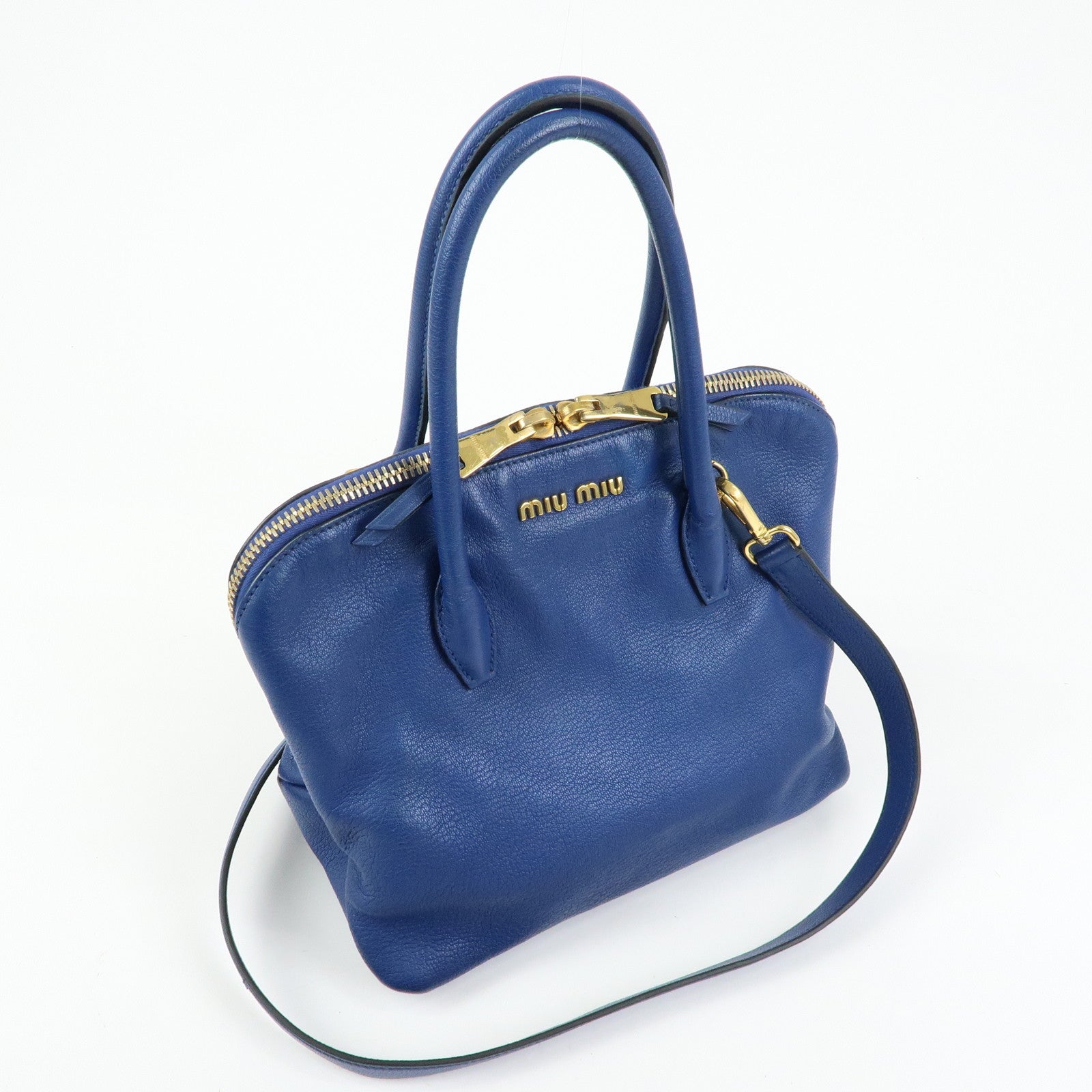 MIU MIU Madras Leather 2Way Bag Hand Bag Shoulder Bag Blue RL0097