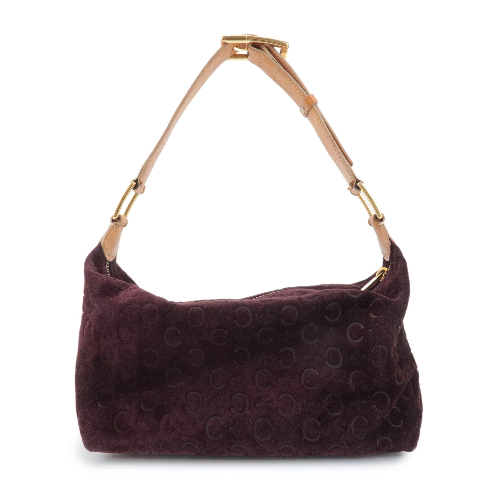CELINE C Macadam Suede Leather Shoulder Bag Bordeaux Brown