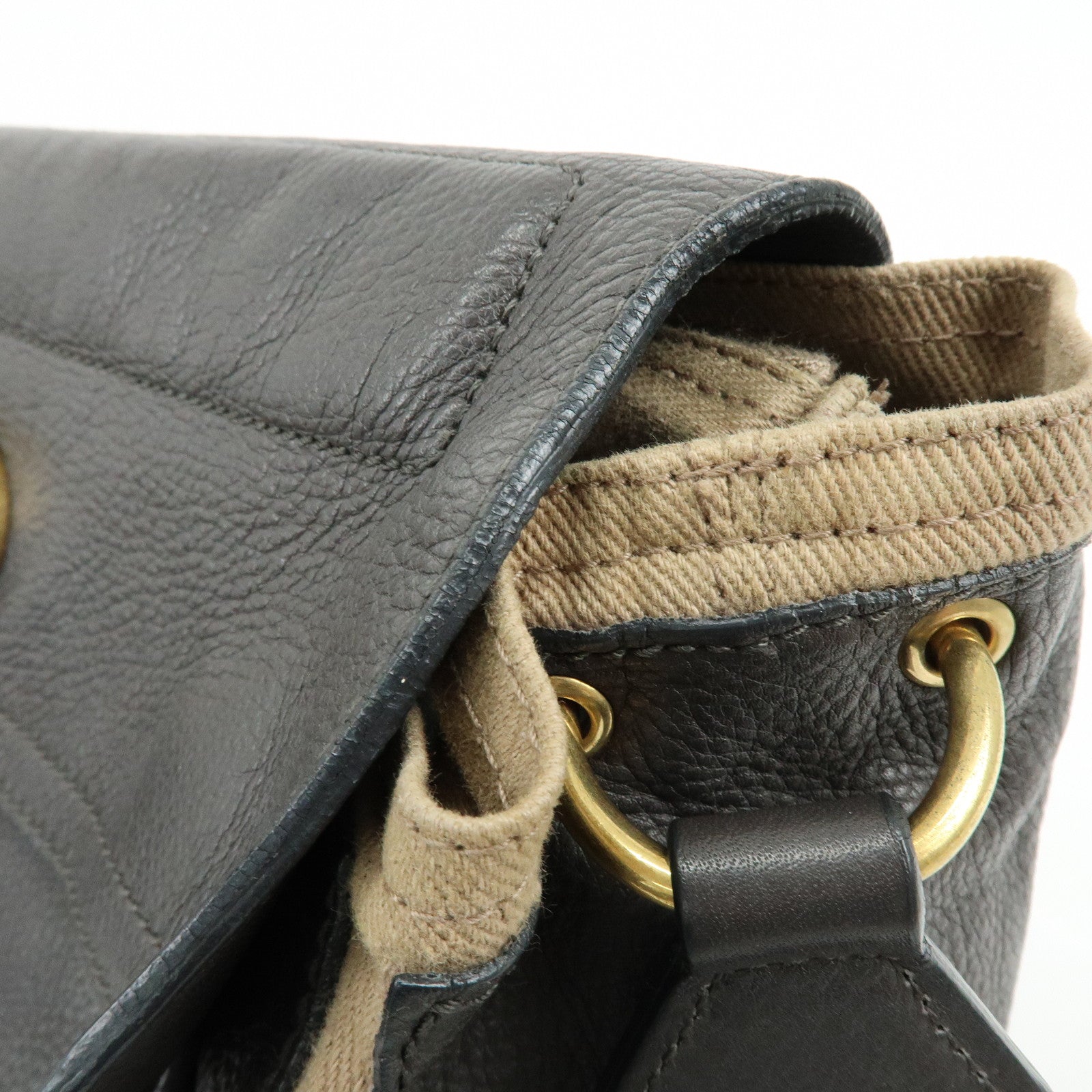 SAINT LAURENT PARIS Muse Leather Canvas Shoulder Bag Dark Brown