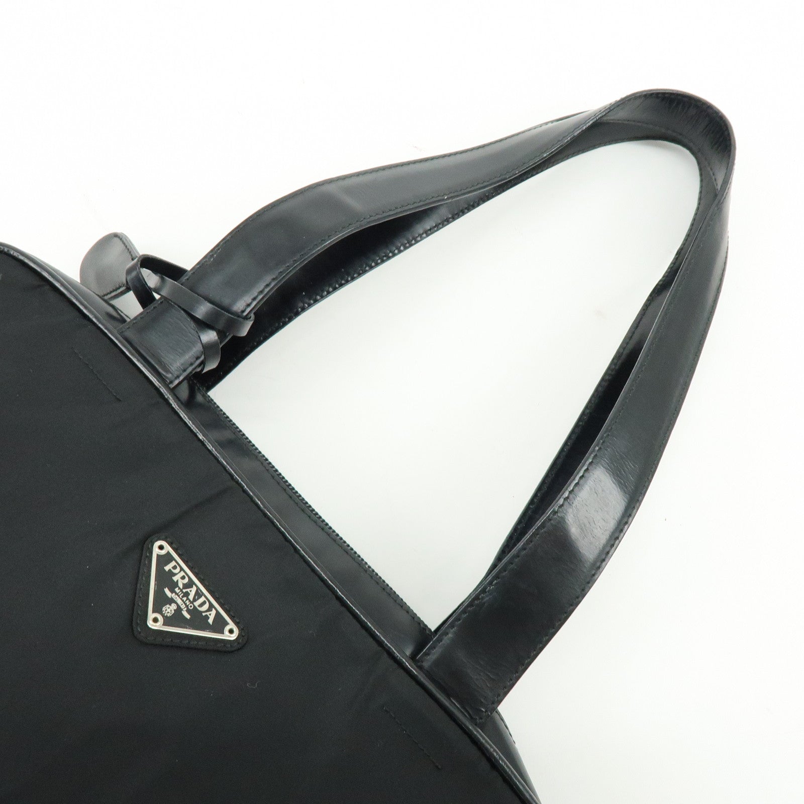 PRADA Triangle Logo Nylon Leather Shoulder Bag Tote Bag Black
