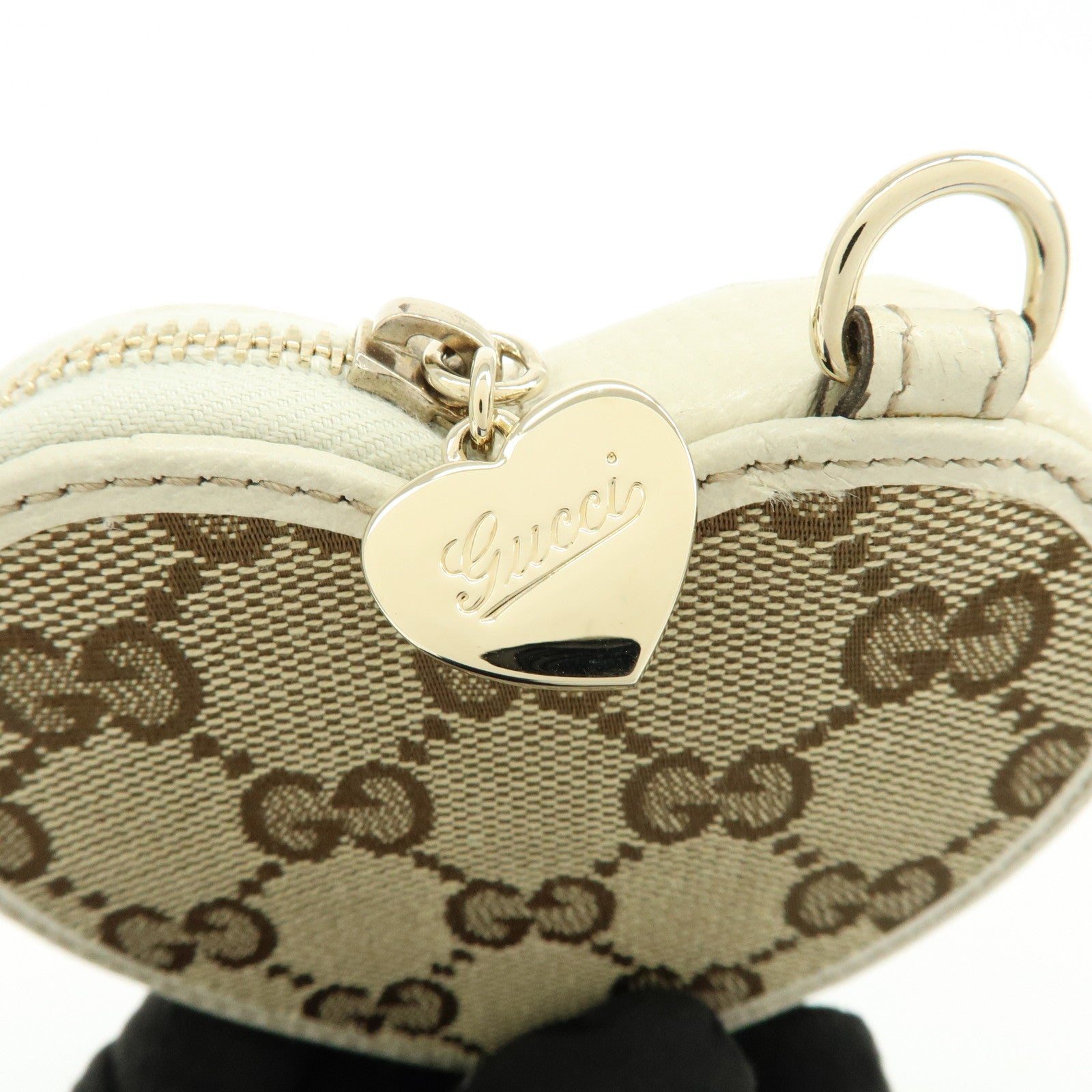 GUCCI Lovely Heart GG Canvas Leather Coin Case Brown Ivory 152615