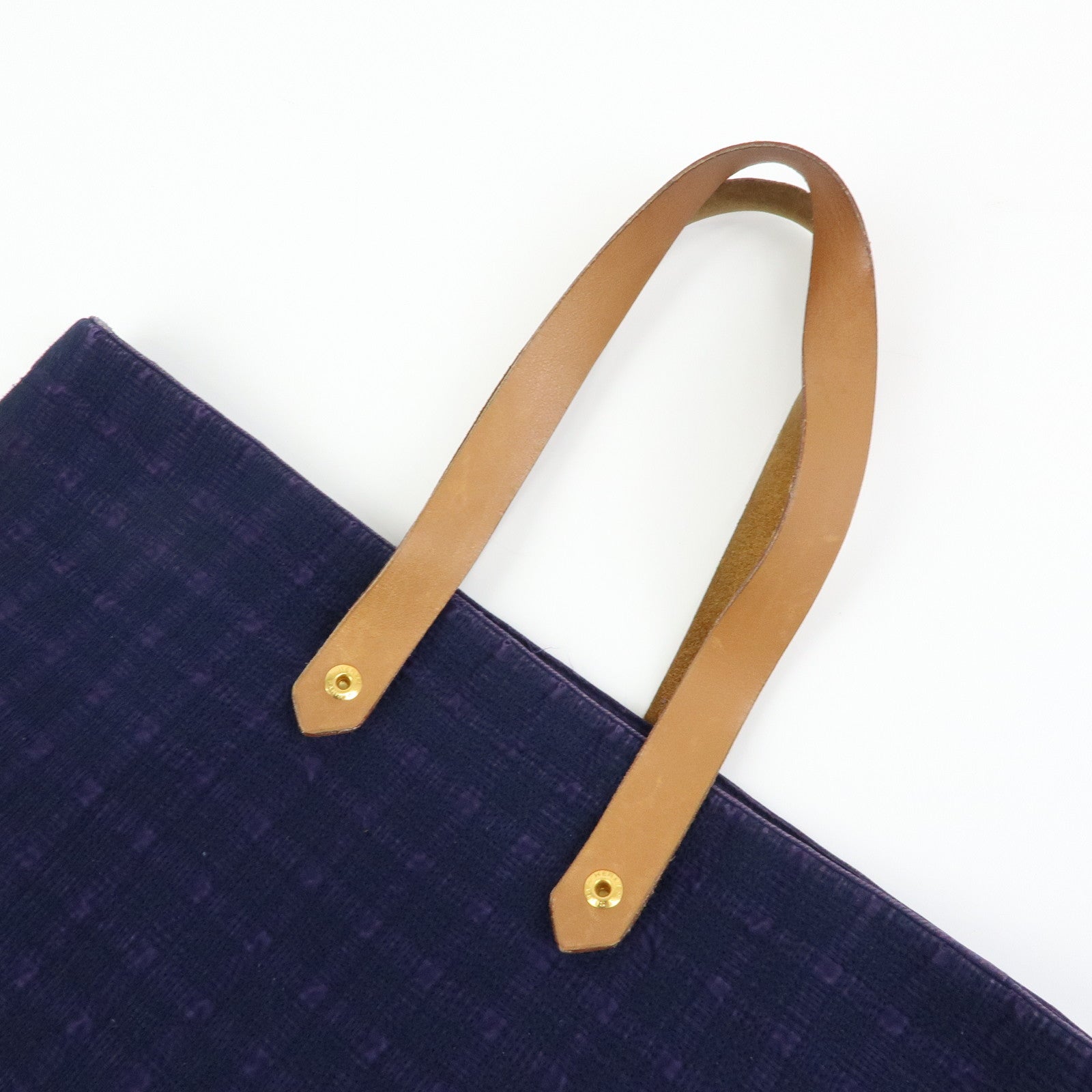 HERMES Amedaba GM Canvas Leather Tote Bag Hand Bag Navy Purple