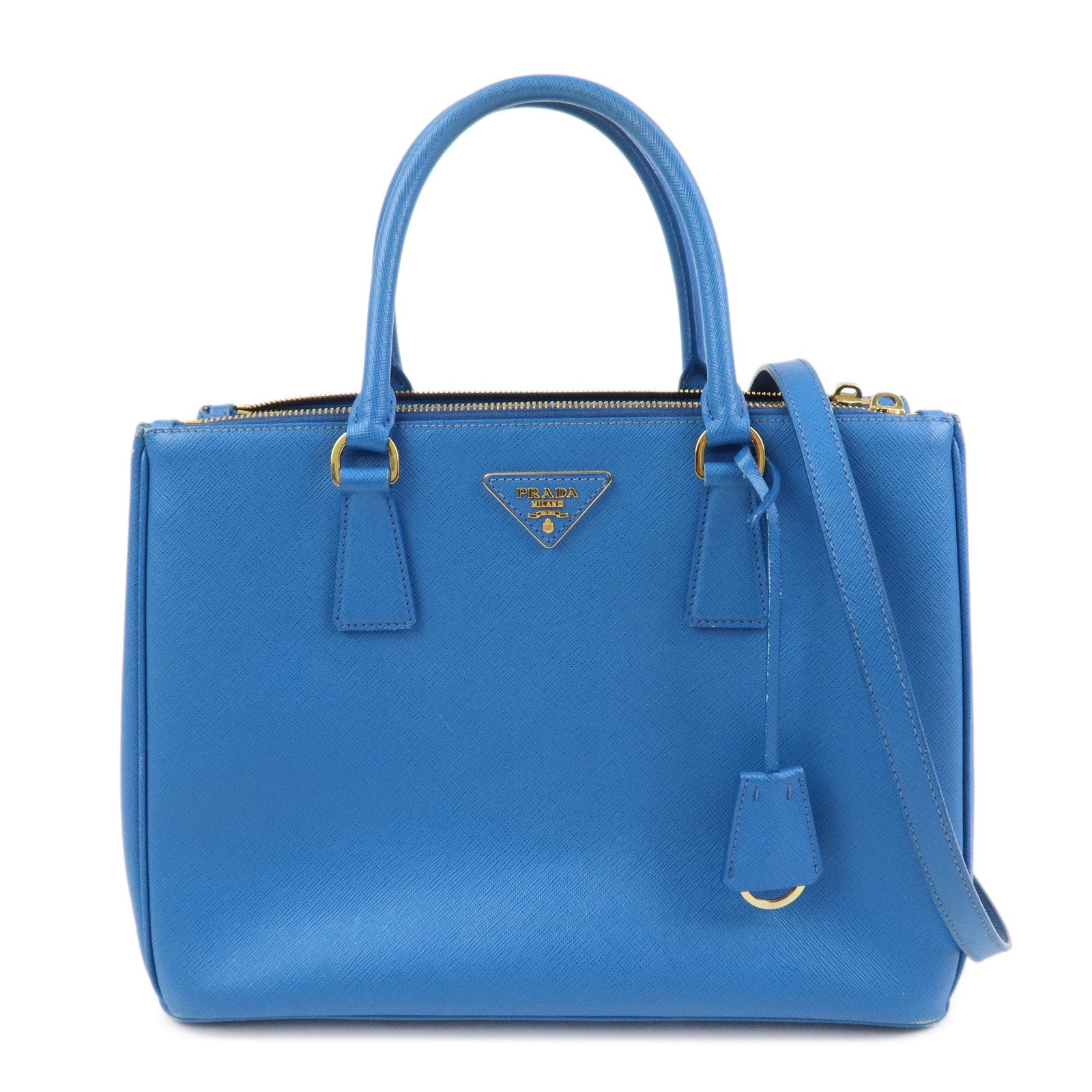 PRADA Triangle Logo Galleria Saffiano Leather 2Way Bag Blue 1BA274