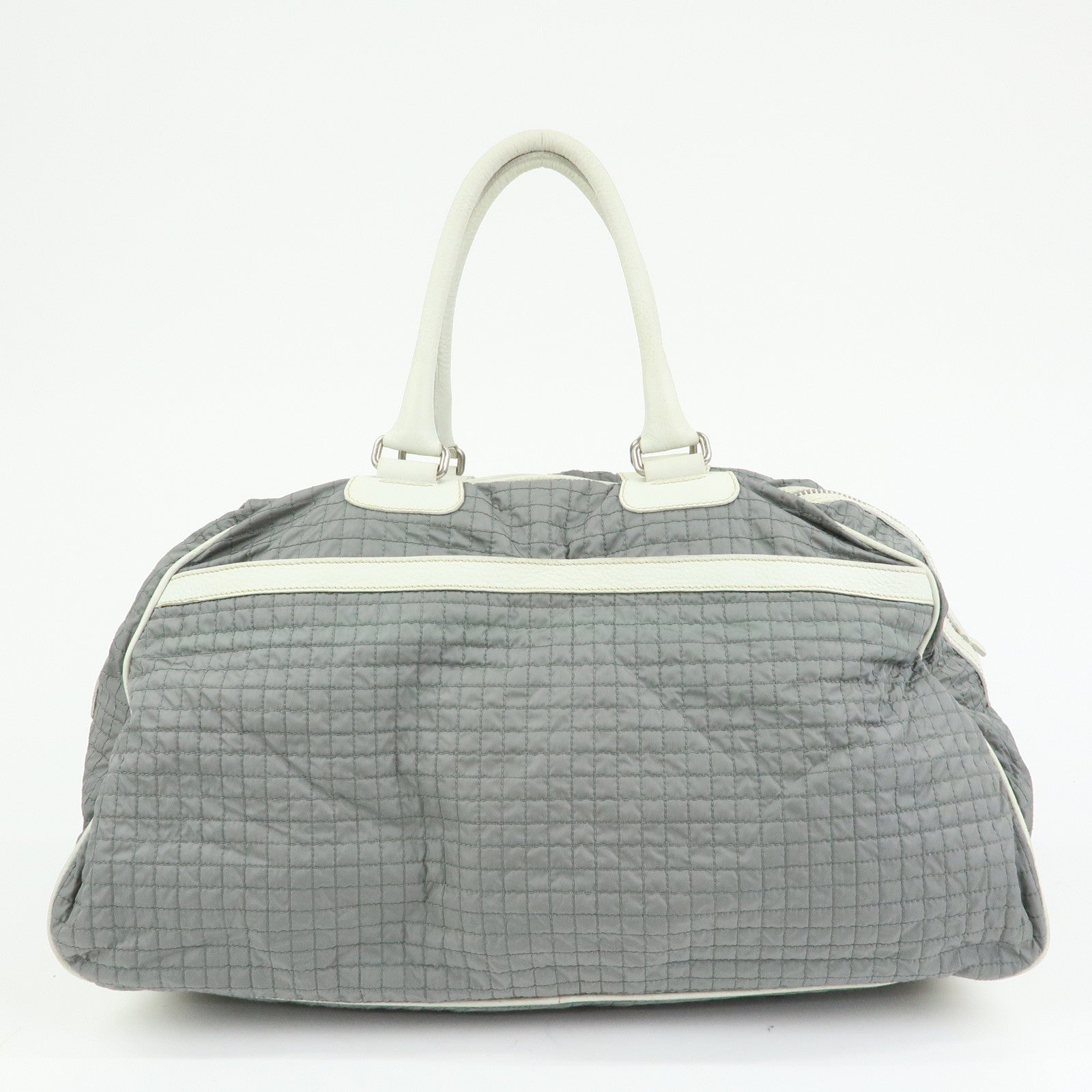 PRADA Sports Nylon Leather Boston Bag Hand Bag Gray Irvory