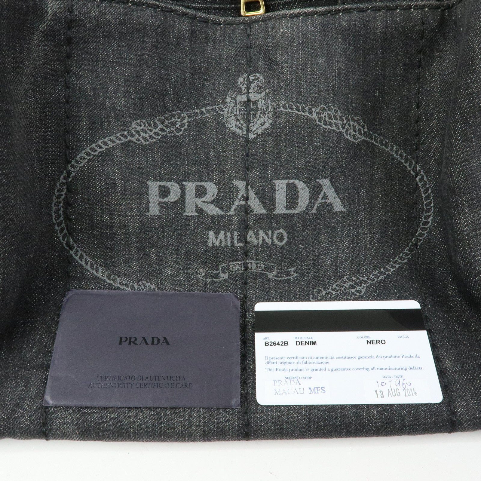 PRADA Triangle Logo Canapa Denim 2Way Bag Shoulder Bag Black 2642B
