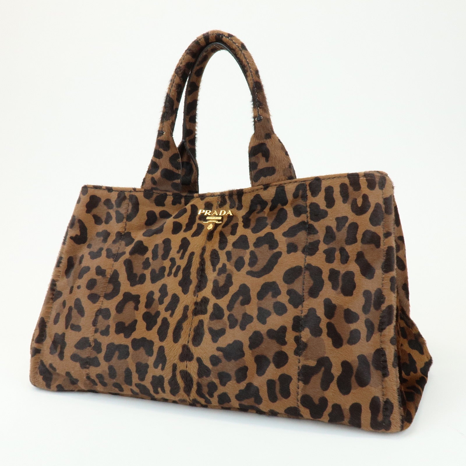 PRADA Canapa Large Unborn Calf Tote Bag Hand Bag Brown BN1872