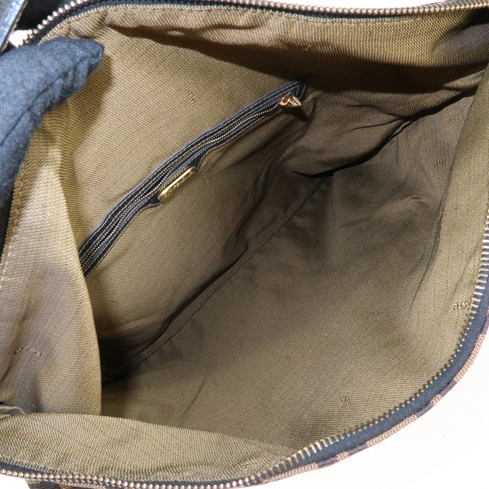 FENDI Zucca Canvas Leather Shoulder Bag Hand Bag Brown Black