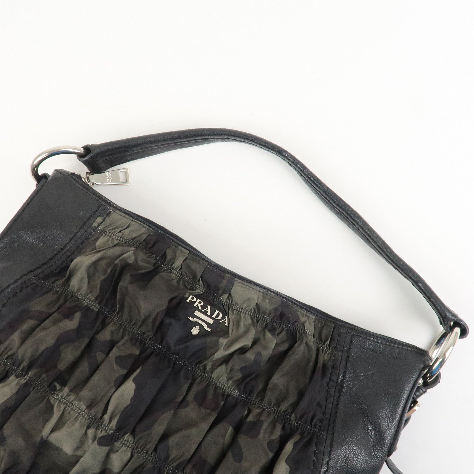PRADA Logo Nylon Leather Gathered 2Way Shoulder Hand Bag BN4586