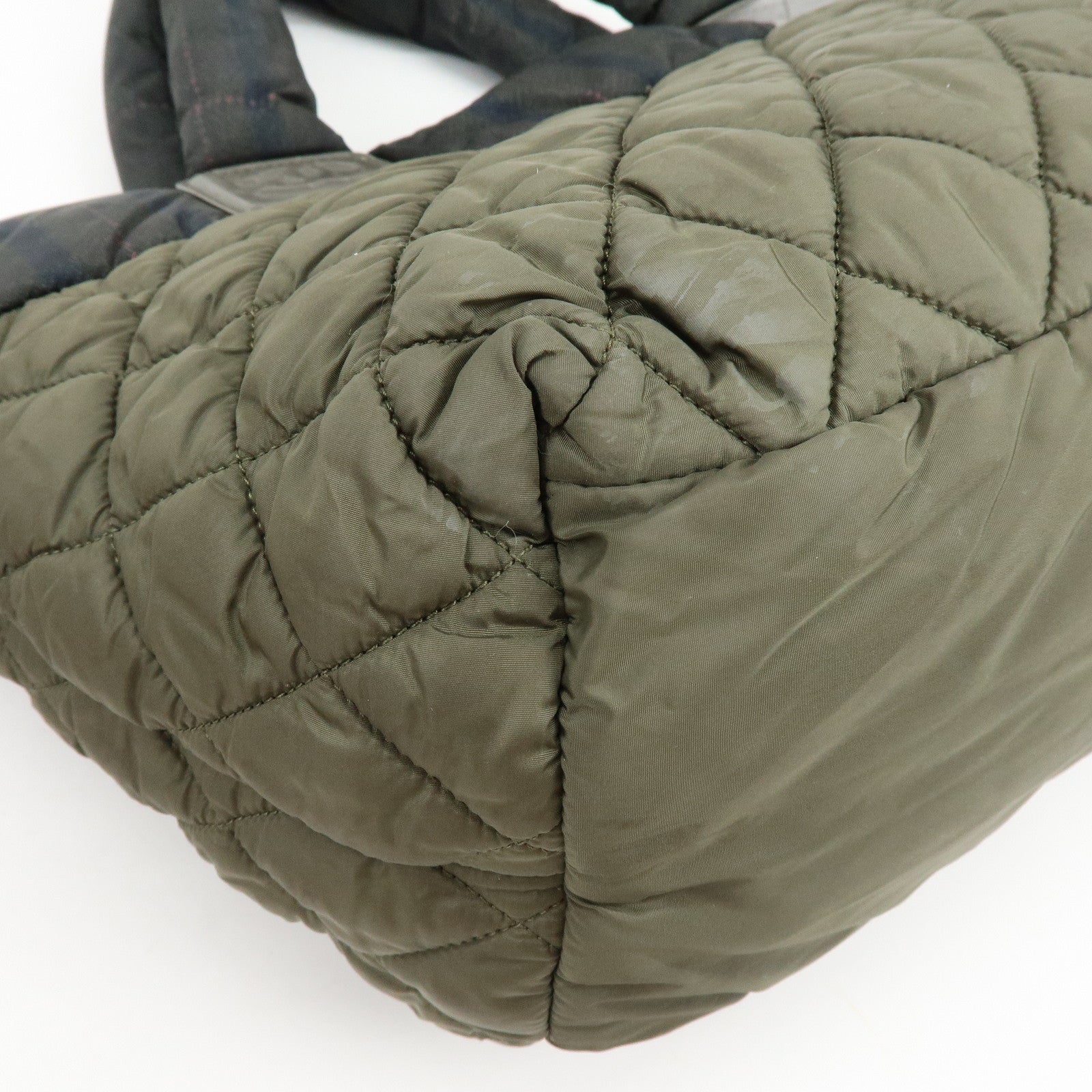 CHANEL COCO Cocoon PM Nylon Tote Bag Dark Green Plaid A48610