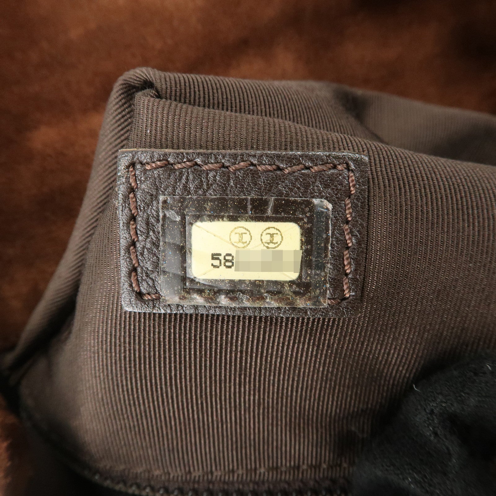 CHANEL Logo Suede Shoulder Bag Crossbody Bag Brown Used