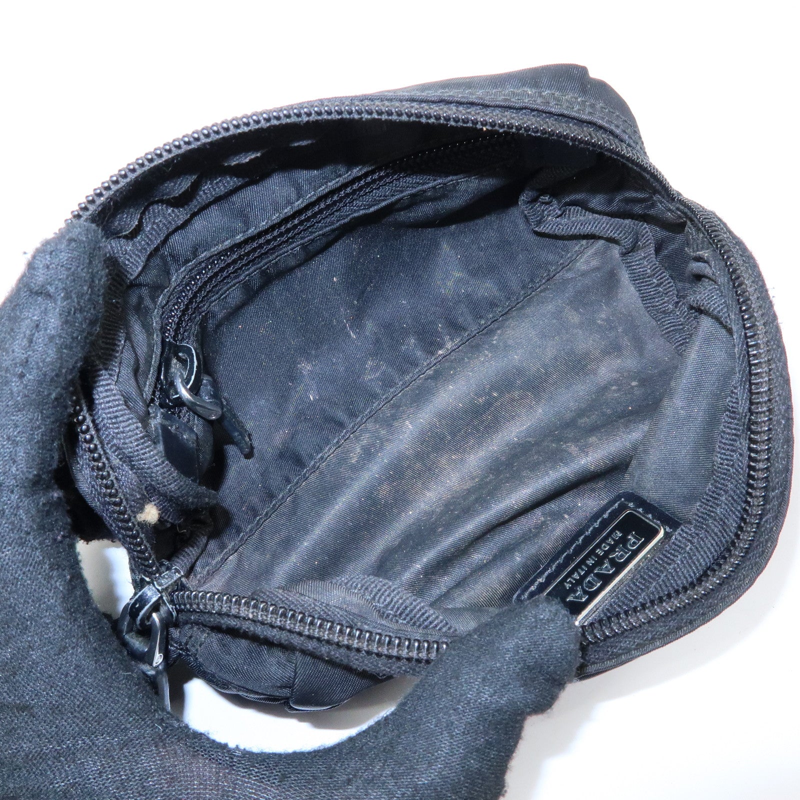 PRADA Triangle Logo Nylon Leather Pouch Cosmetic Case Black