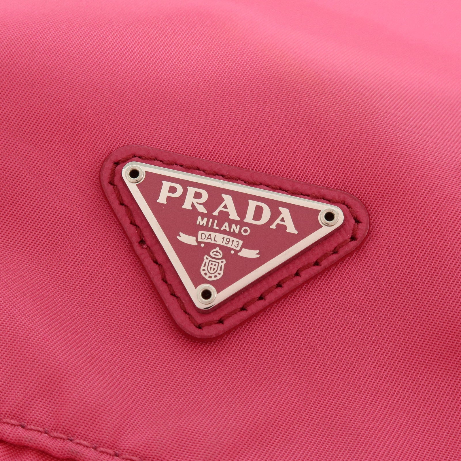 PRADA Triangle Logo Nylon Leather Drawstring Pouch Pink 1N0369