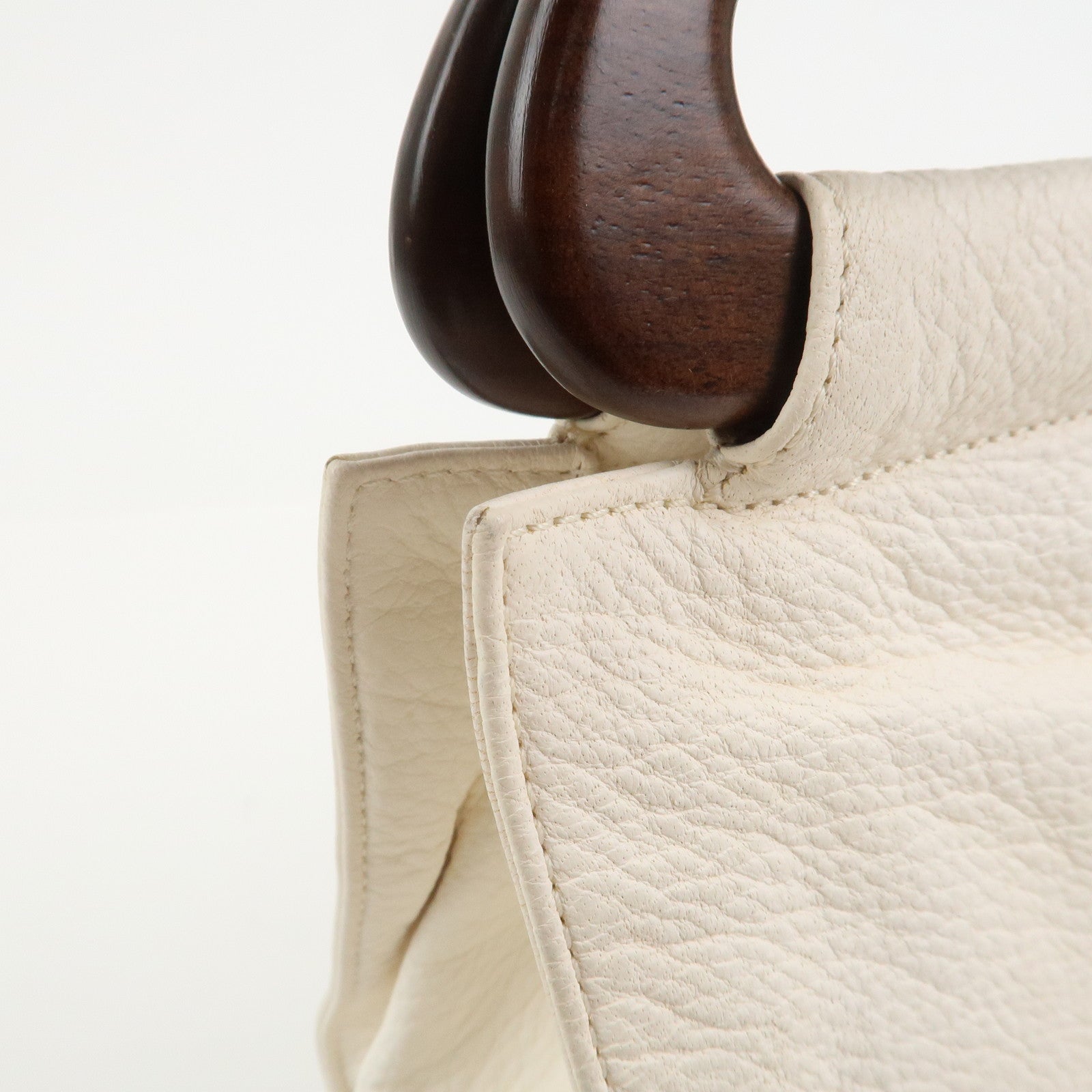 CHANEL COCO Mark Leather Wood Hand Bag Ivory