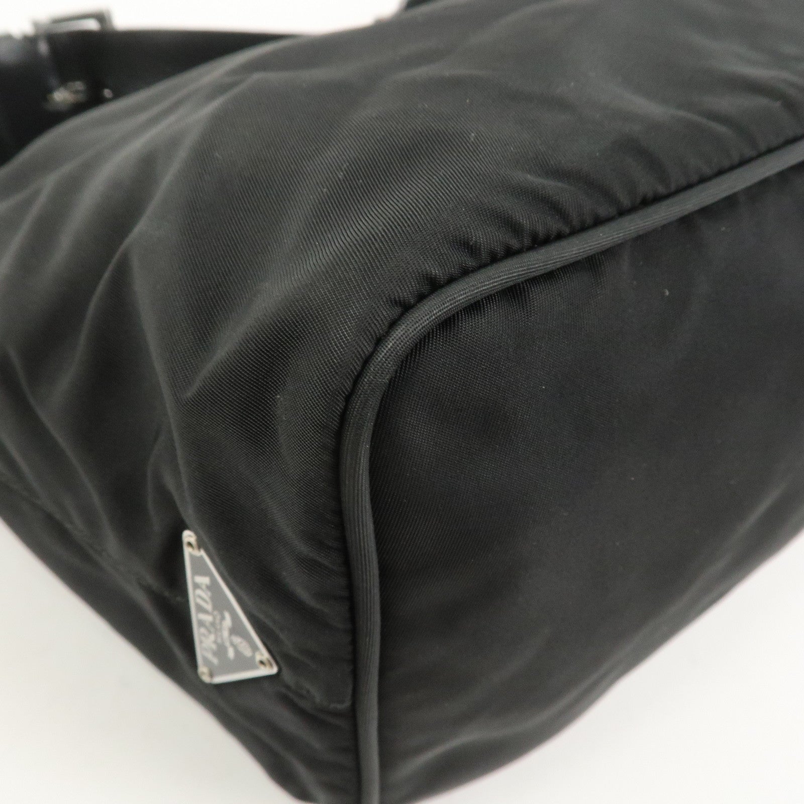 PRADA Triangle Logo Nylon Leather Shoulder Bag Hand Bag Black