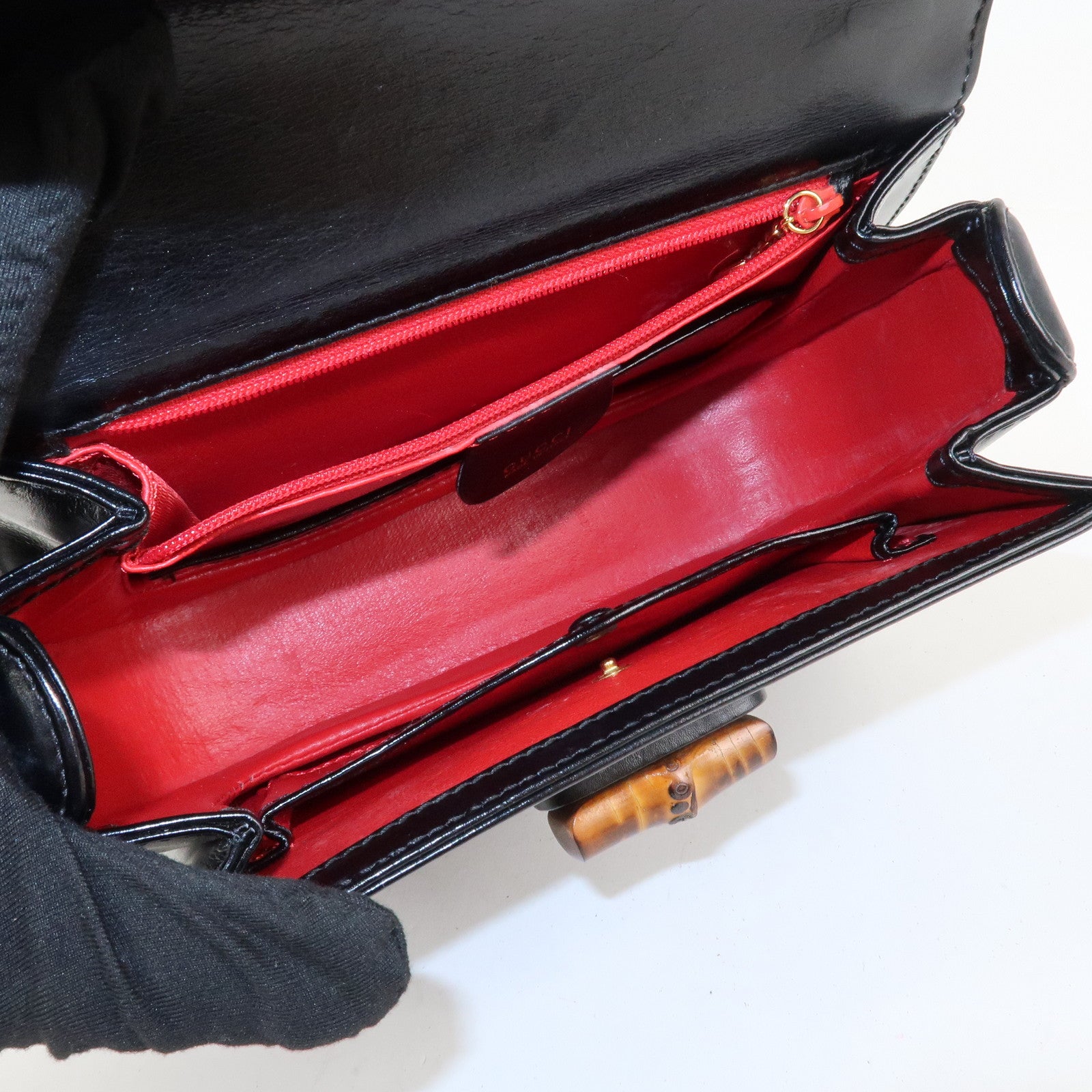 GUCCI Bamboo Logo Leather 2WAY Bag Hand Bag Black 000 2046