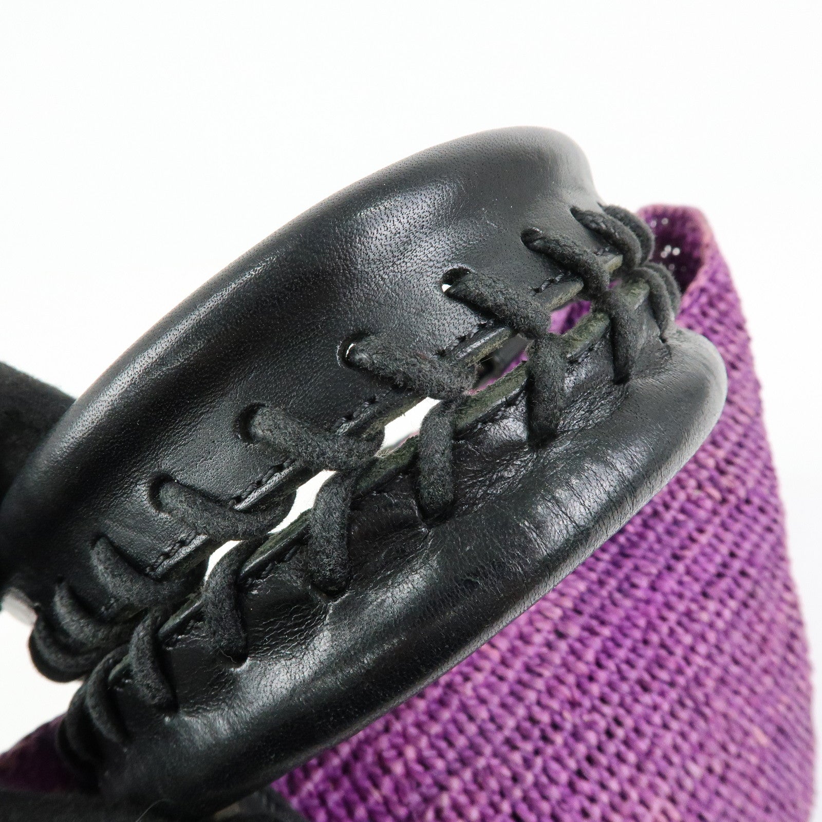 BALENCIAGA Leather Raffia Small Hand Bag Purple Black 236741