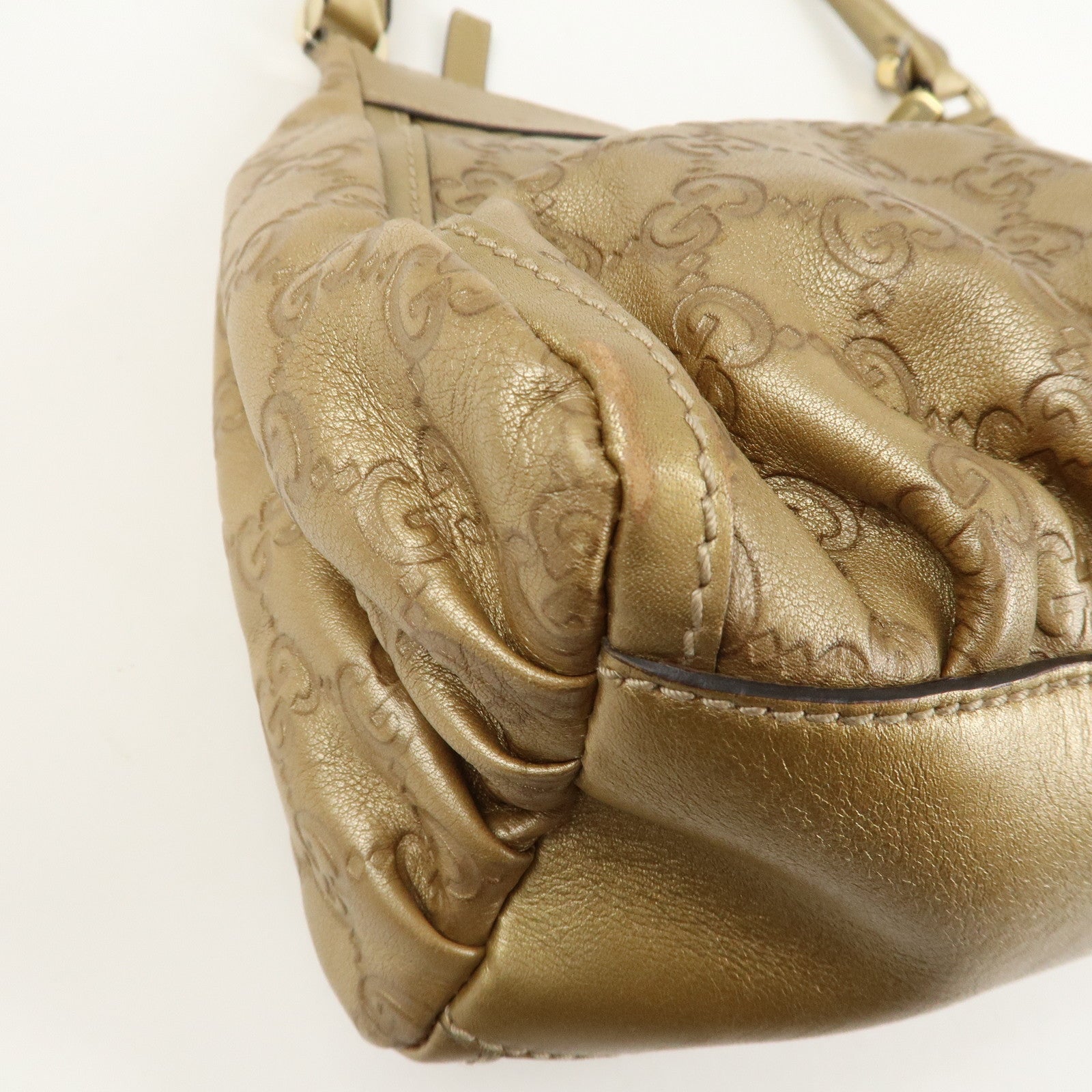 GUCCI Abbey Guccissima Leather Shoulder Bag Hand Bag Gold 190525 Used