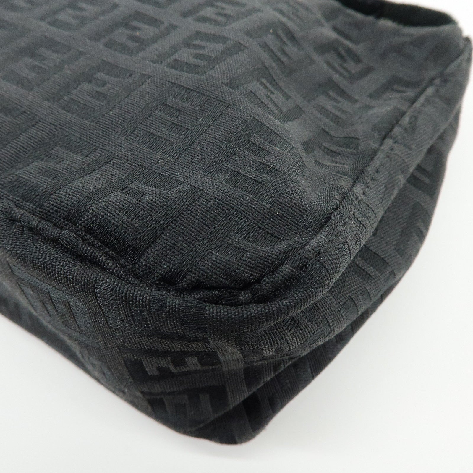 FENDI Zucchino Canvas Leather Hand Bag Pouch Black 8N0001