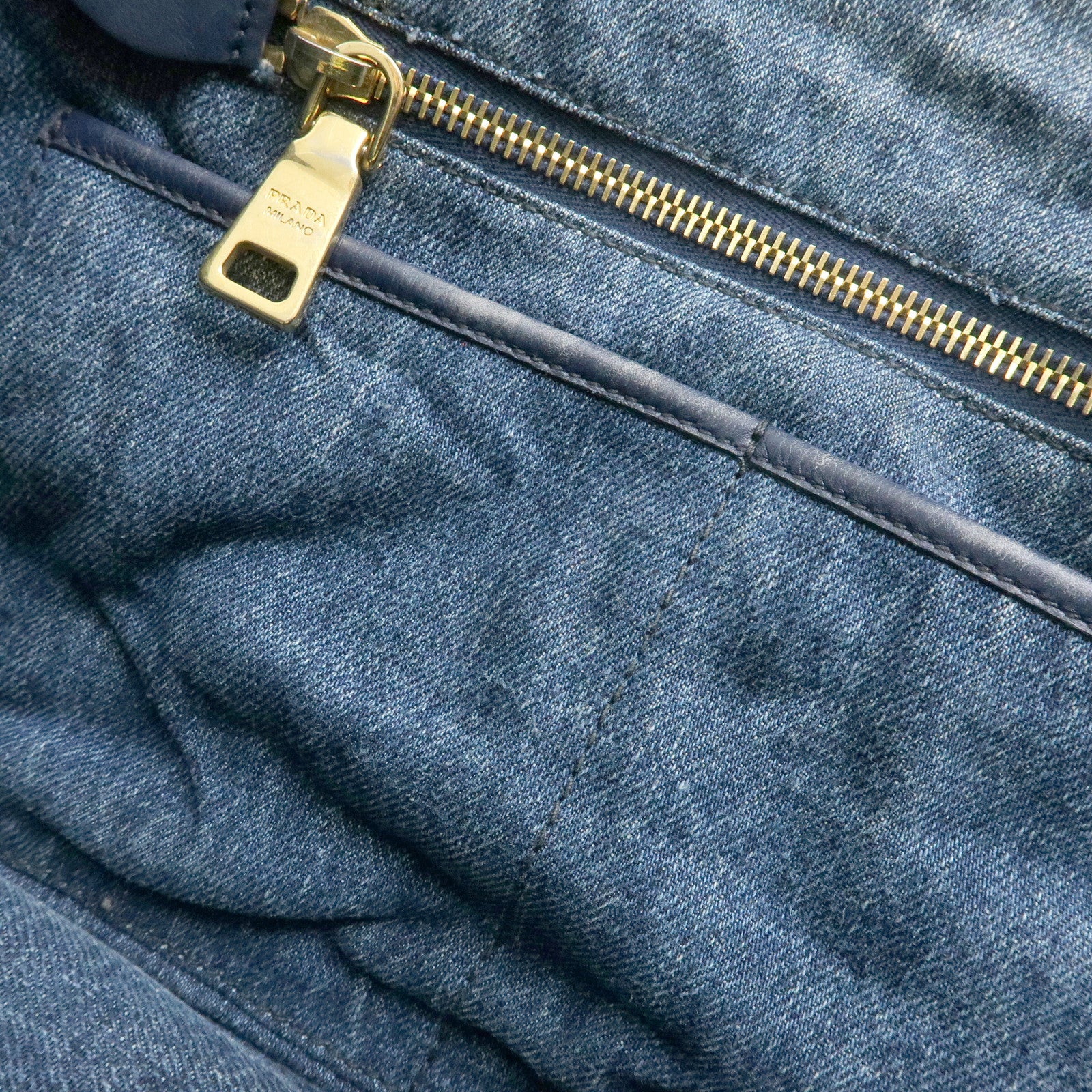 PRADA Logo Canapa Canvas Denim Tote Bag Hand Bag Blue B1877B