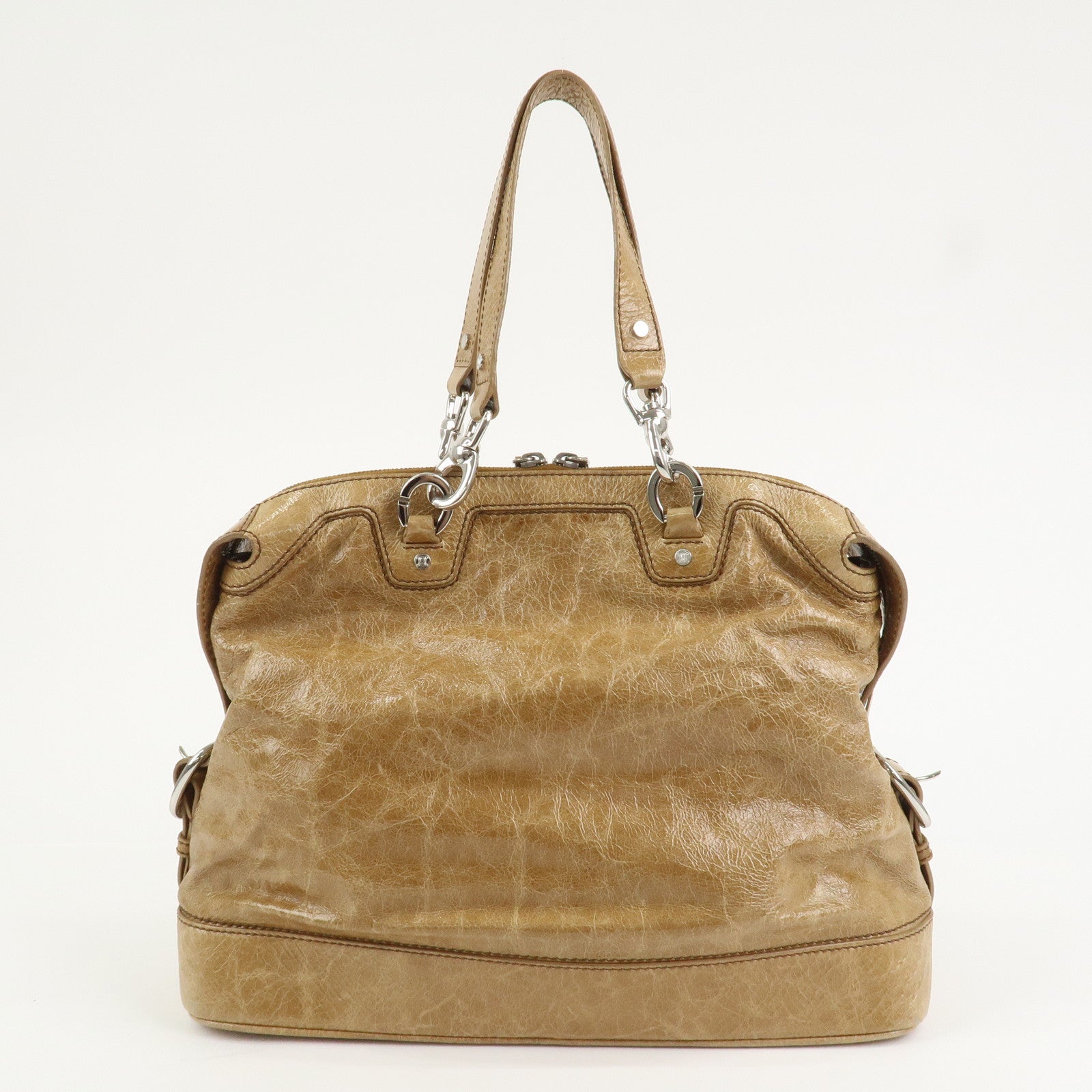 CELINE Macadam Patent Leather Shoulder Bag Tote Bag Light Brown