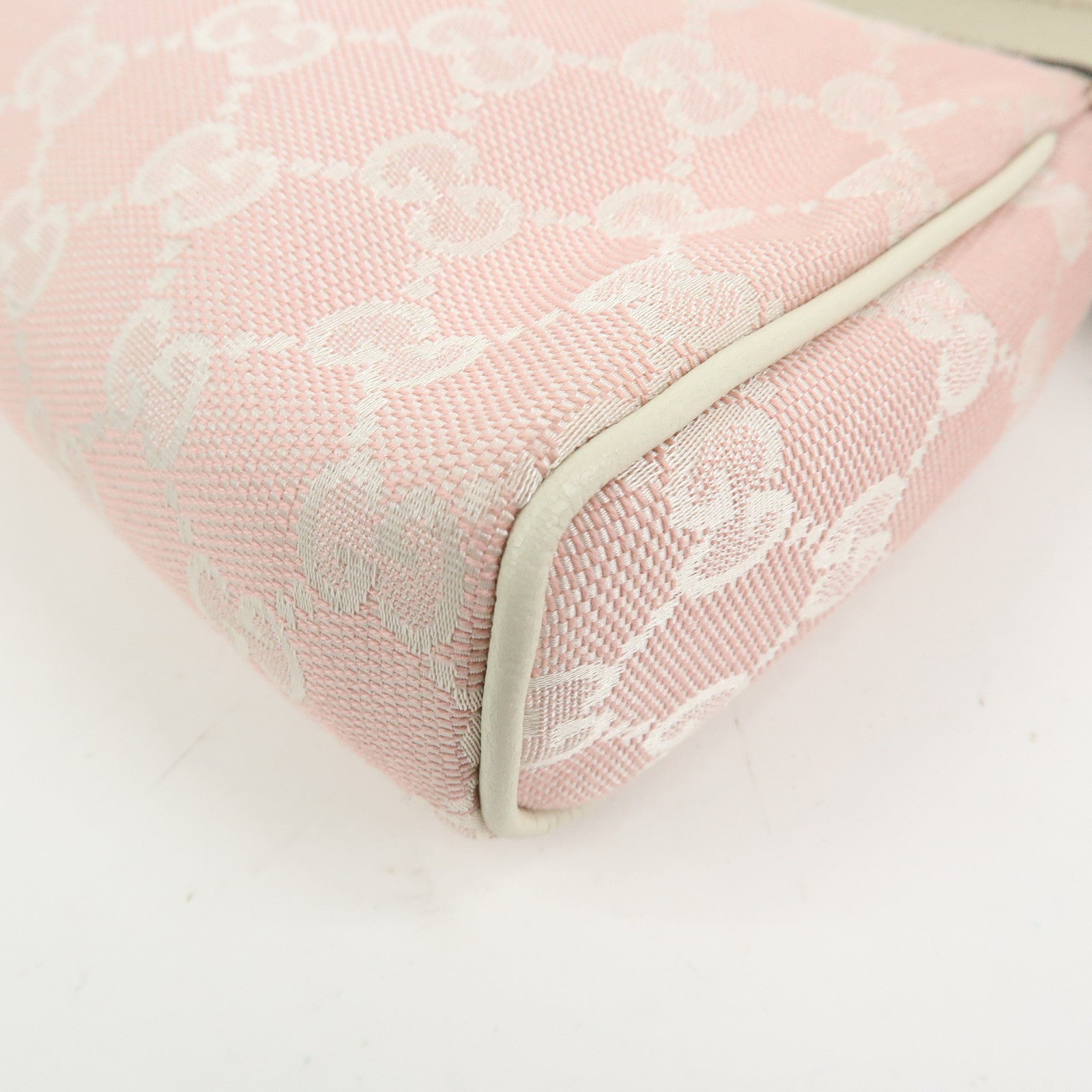 GUCCI Abbey GG Canvas Leather Hand Bag Pouch Pink Ivory 145750