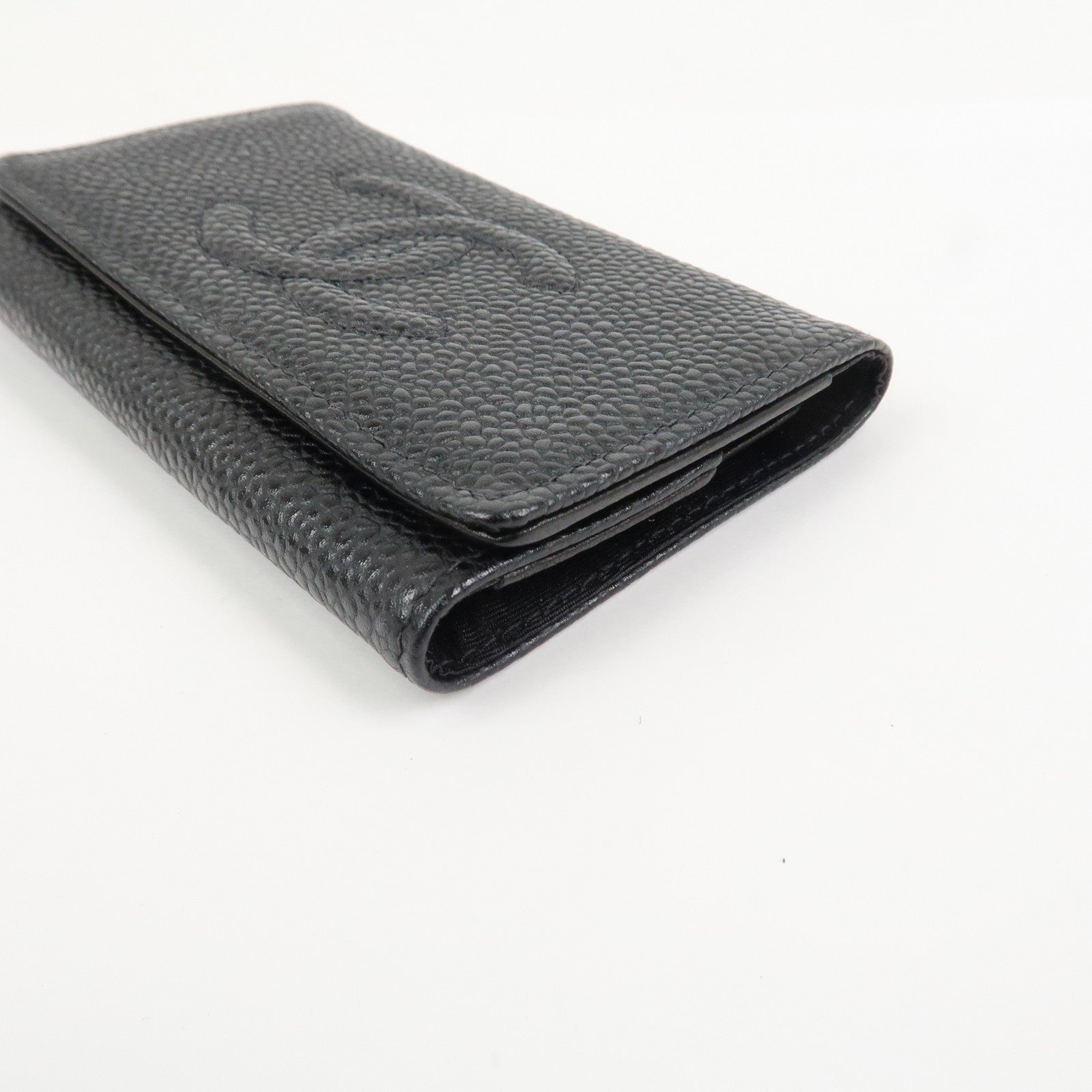 CHANEL COCO Mark Caviarskin 6 Rings Key Case Key Holder A01439