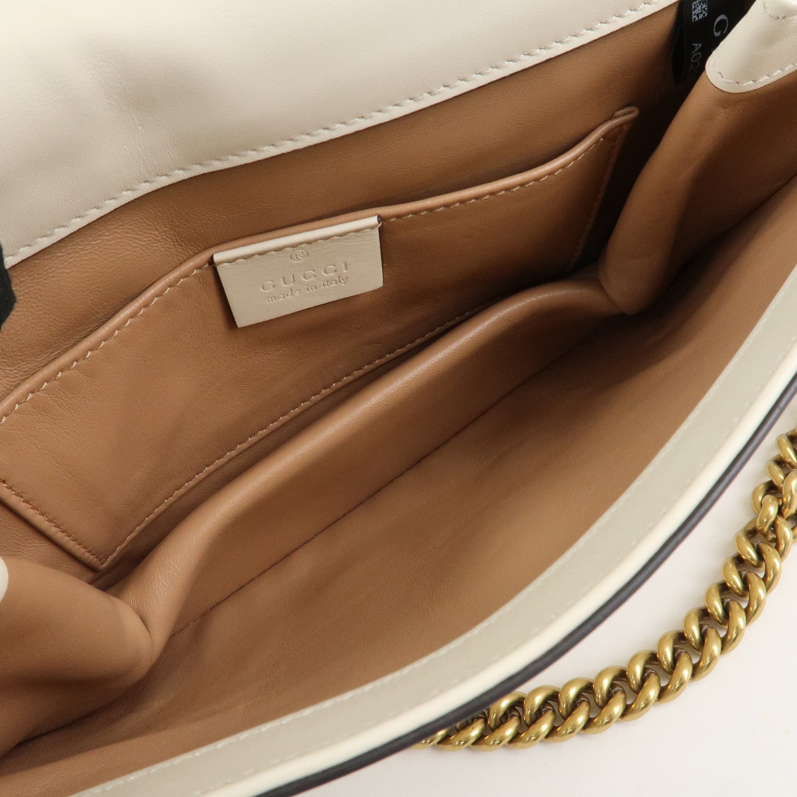 GUCCI  Broad Eye Leather Chain Shoulder Bag Ivory 453778