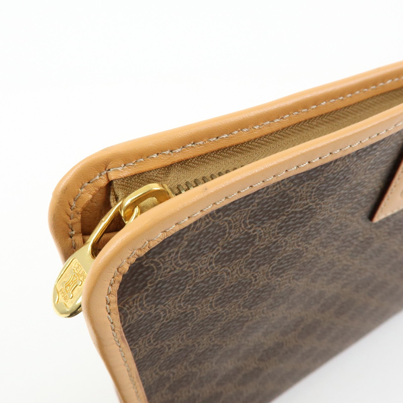 CELINE Macadam PVC Leather Clutch Bag Cosmetic Pouch Brown