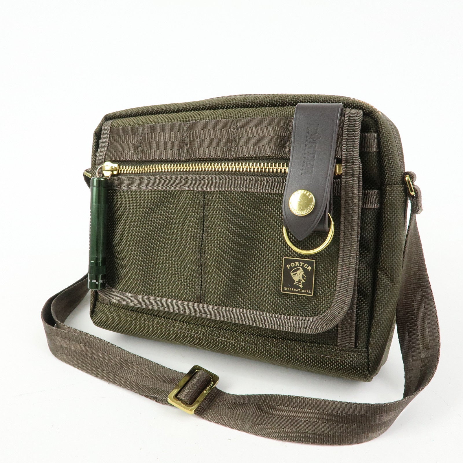PORTER INTERNATIONAL Nylon Leather Shoulder Bag Crossbody Bag Khaki