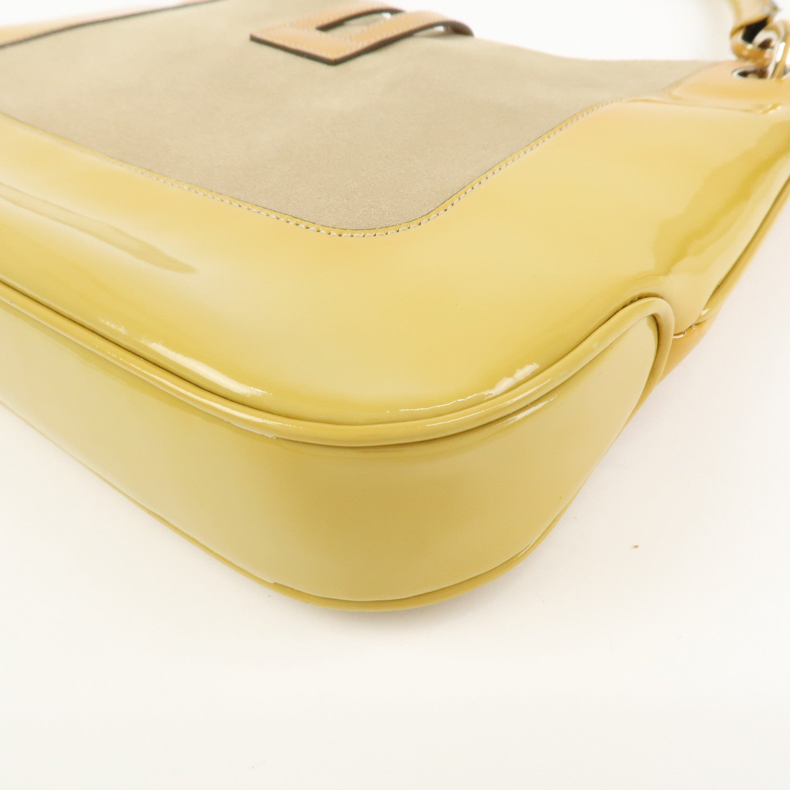 GUCCI Patent Leather Suede Shoulder Bag Yellow Beige 001.4149