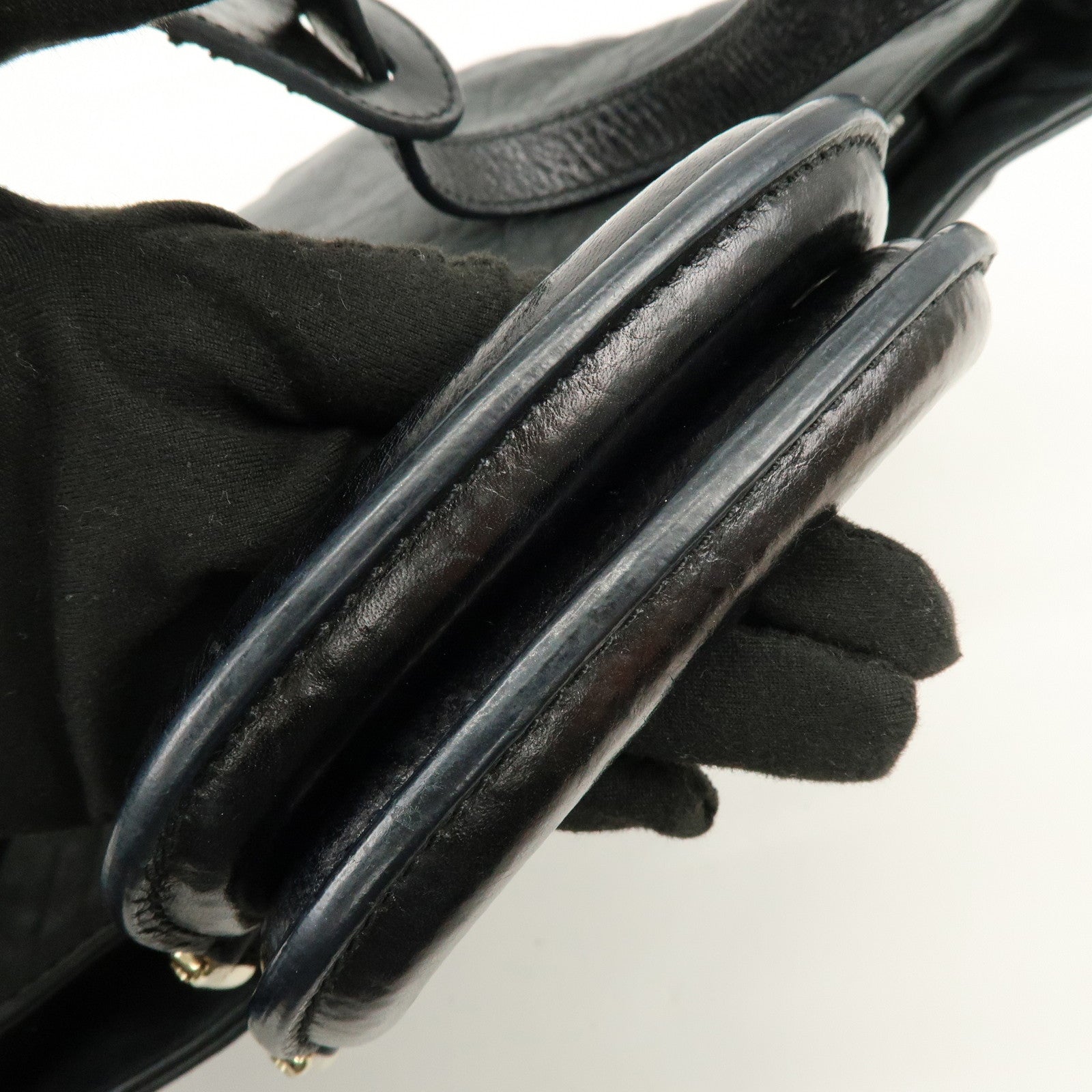 FENDI Leather 2Way Bag Hand Bag Shoulder Bag Black 8BR529