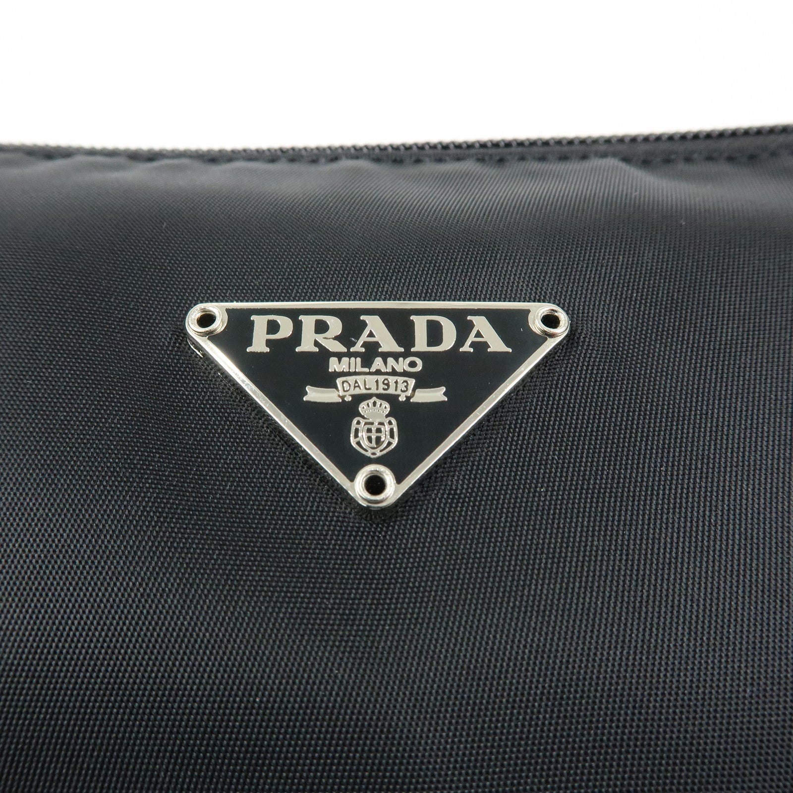 PRADA Triangle Logo Nylon Cosmetic Pouch Makeup Bag Black