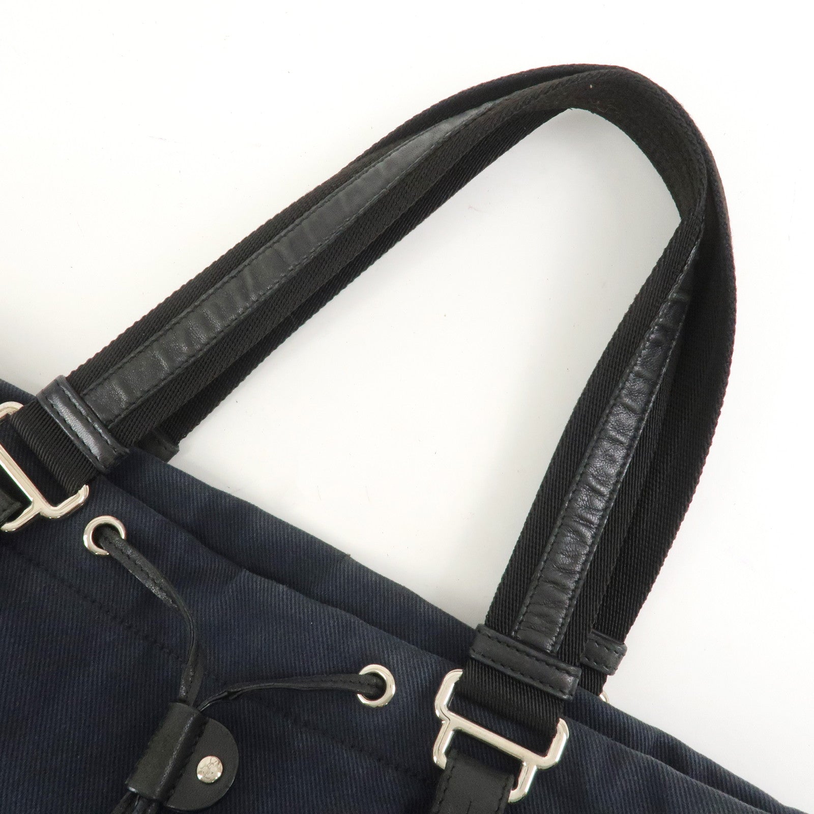 SAINT LAURENT PARIS Canvas Leather Tote Bag Shoulder Bag Navy