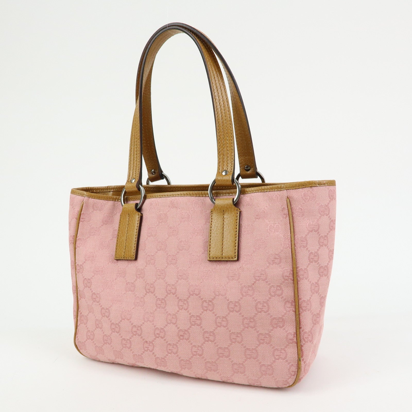 GUCCI GG Canvas Leather Tote Bag Hand Bag Pink Light Brown 113019