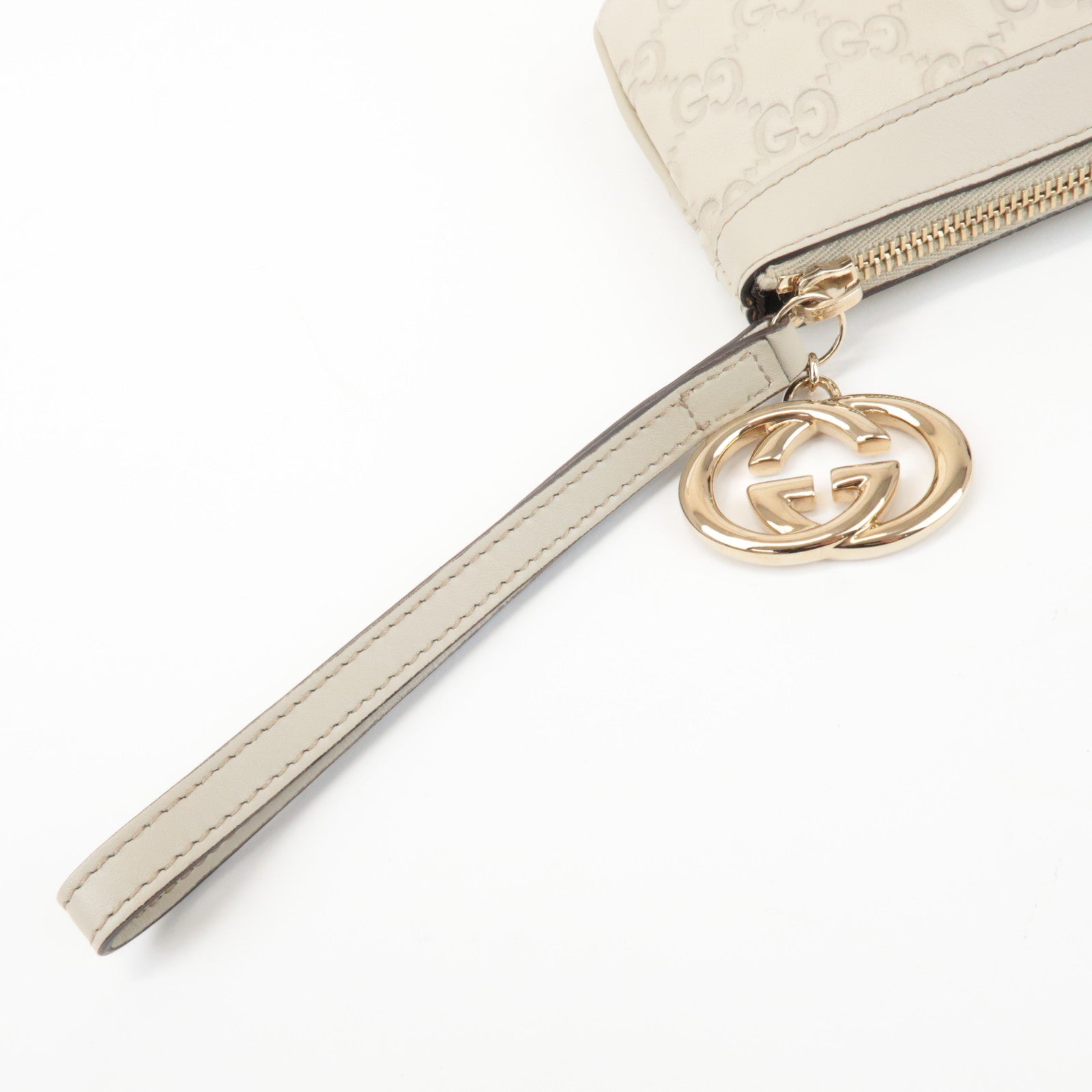 GUCCI Guccissima Leather Pouch Wrist Bag Ivory 212203
