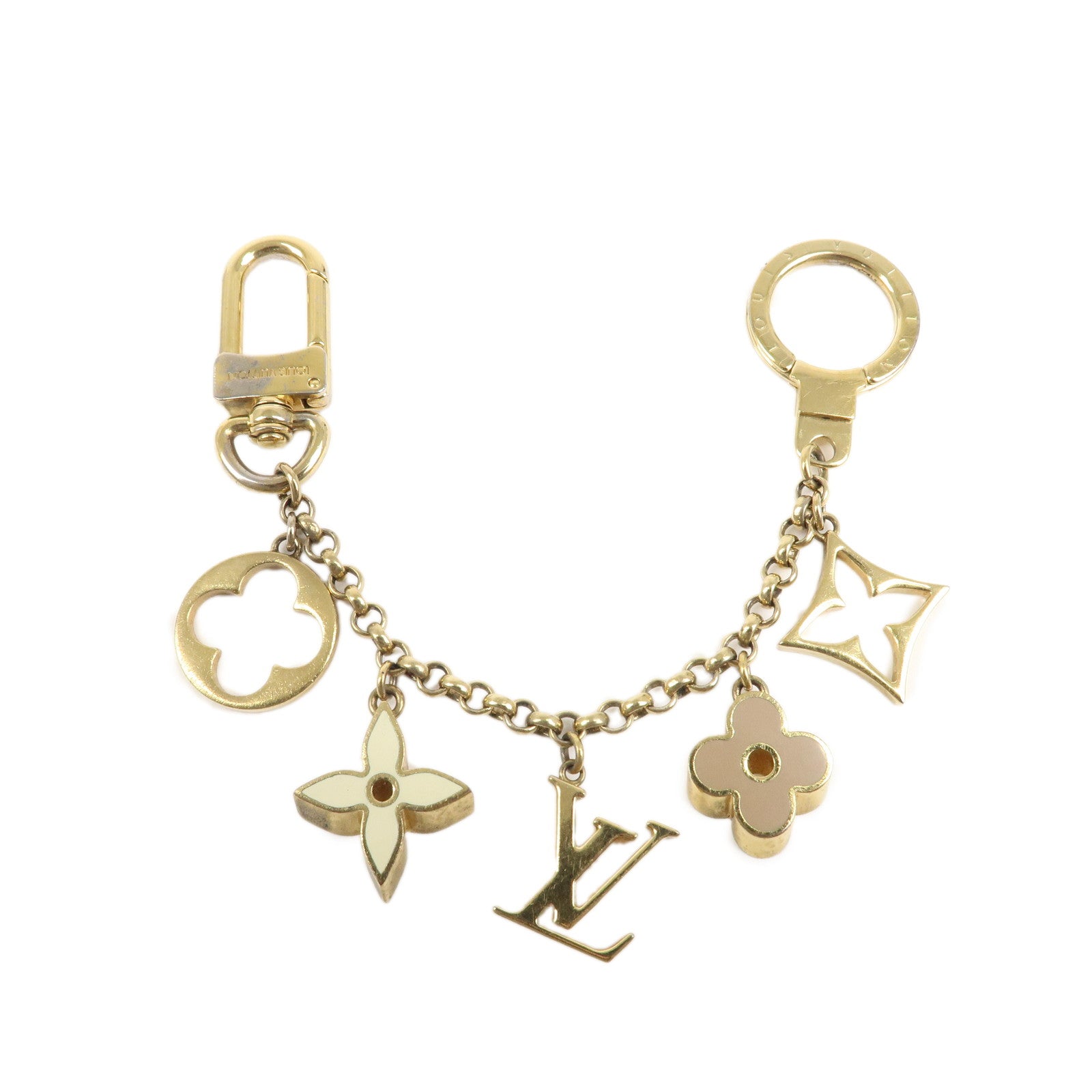 Louis Vuitton Fleur de Monogram Bag Charm Key Chain Gold M65111 Used