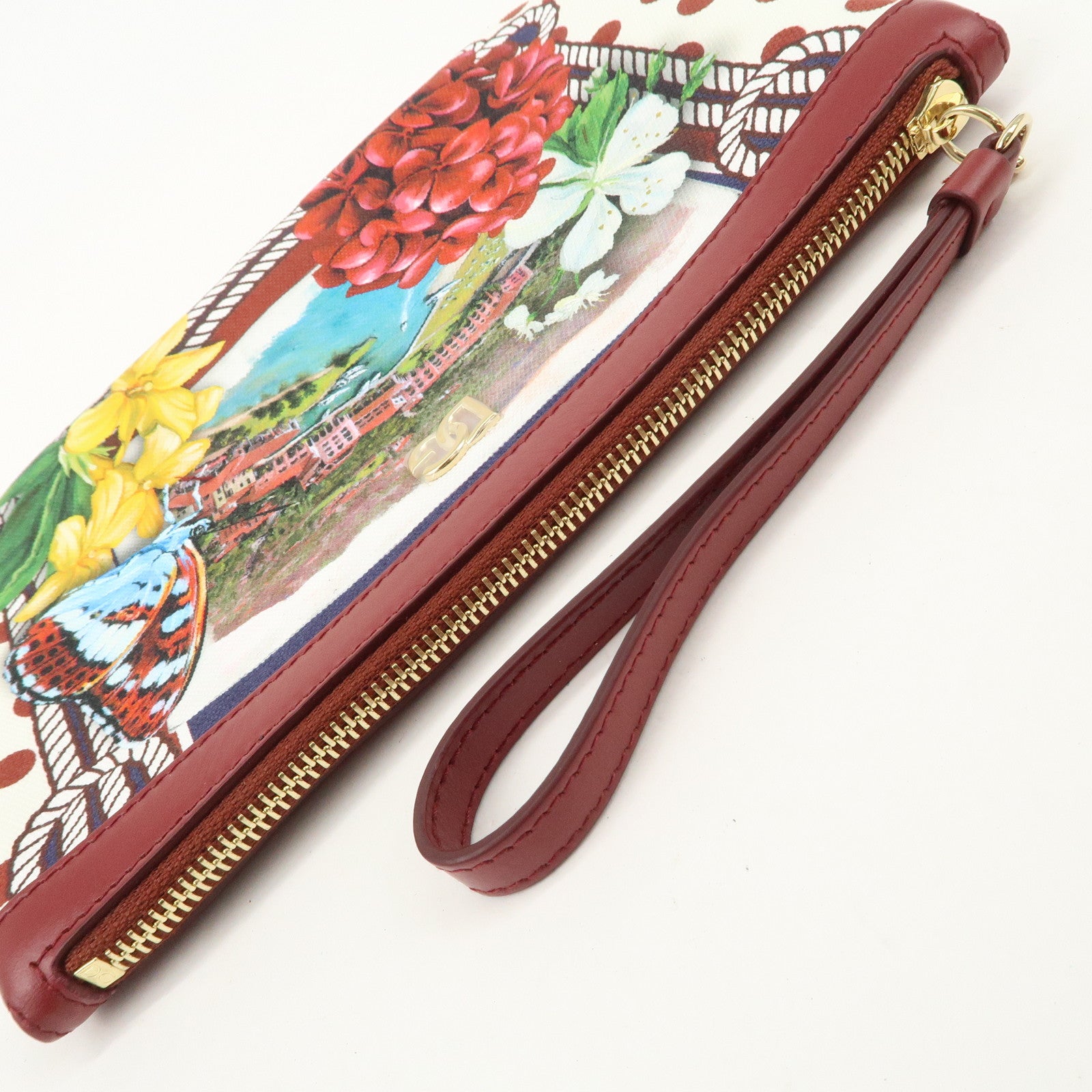 DOLCE&GABBANA Clutch Bag Flower Betterfly City Scape Bordeaux