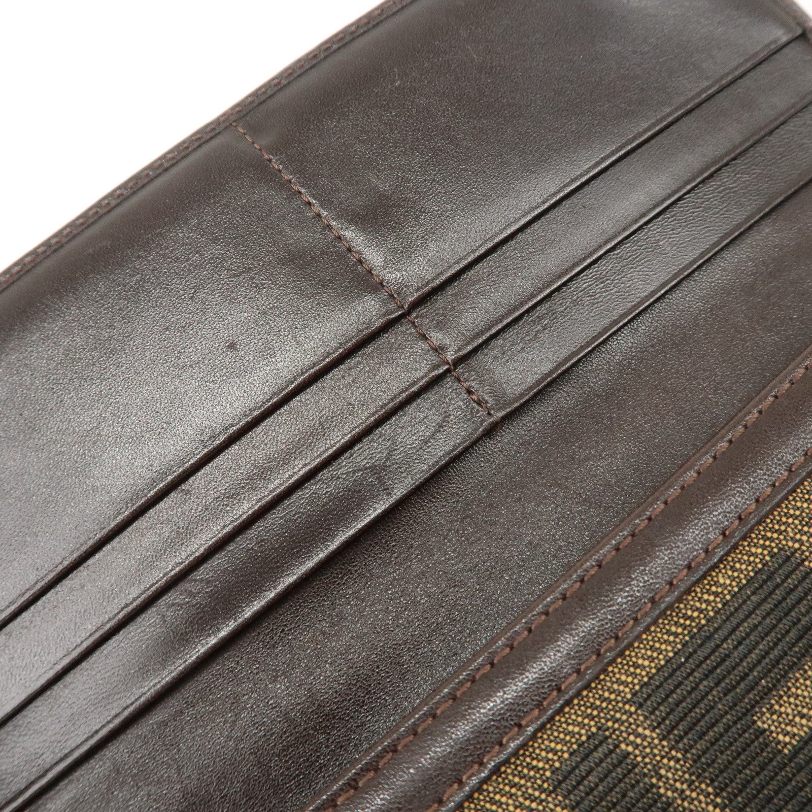 FENDI Zucca Canvas Leather Flap Long Wallet Brown 31084