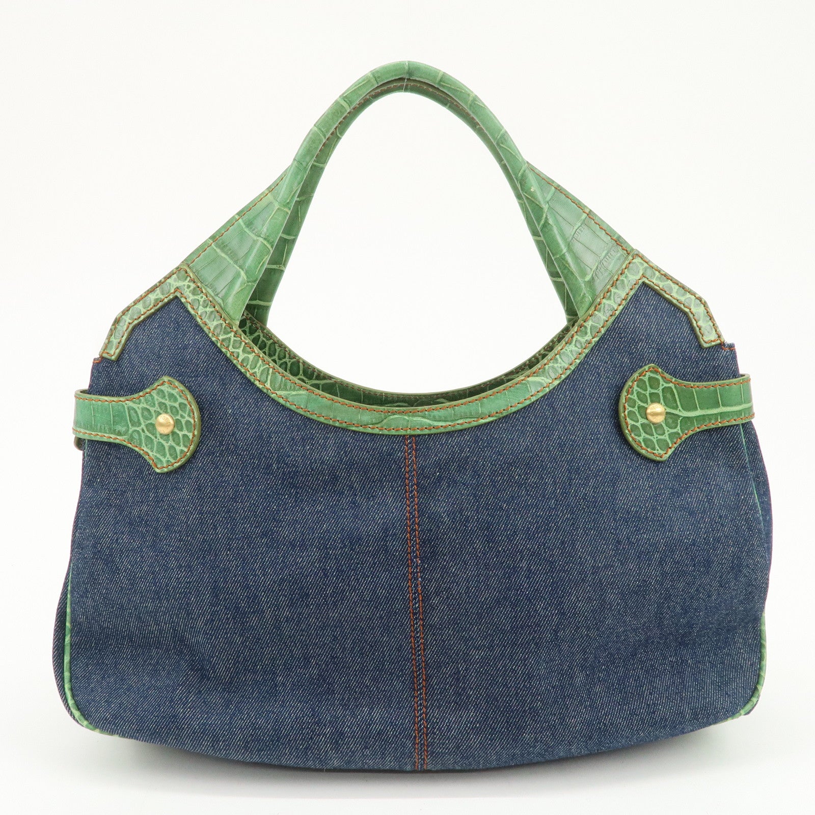 TOD’S Logo Denim Emboss Leather Hand Bag Shoulder Bag Blue Green
