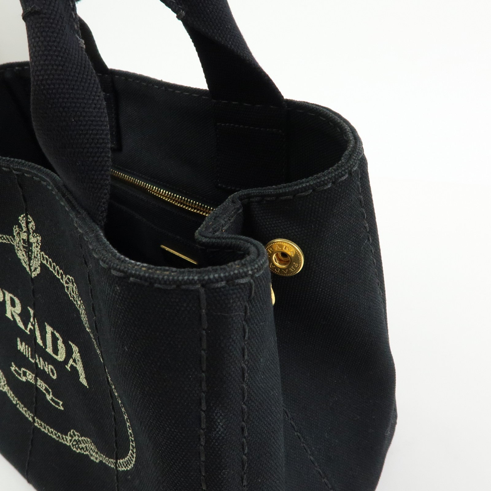 PRADA Canapa Triangle Logo Canvas Tote Bag Hand Bag Black