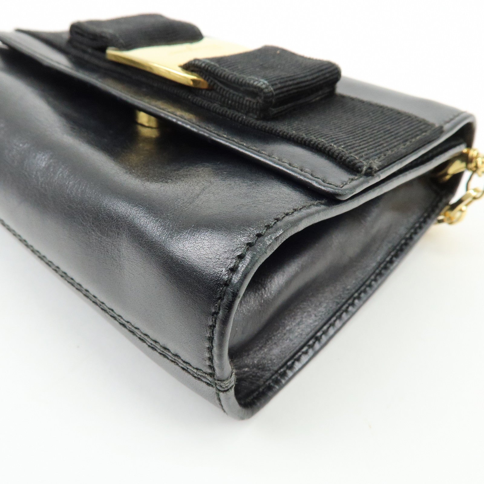 Ferragamo Vara Ribbon Leather 3 Way Bag Shoulder Clutch Bag Black