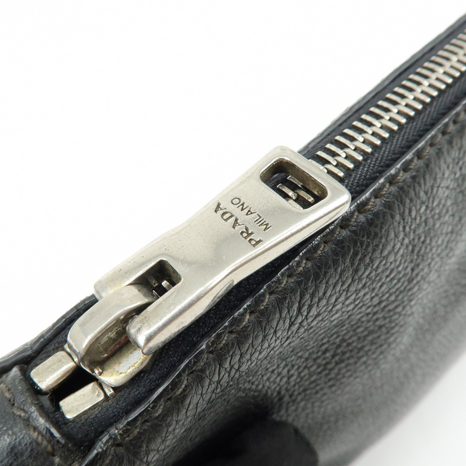 PRADA Triangle Logo Vitello Daino Leather Shoulder Bag Black 1BH997