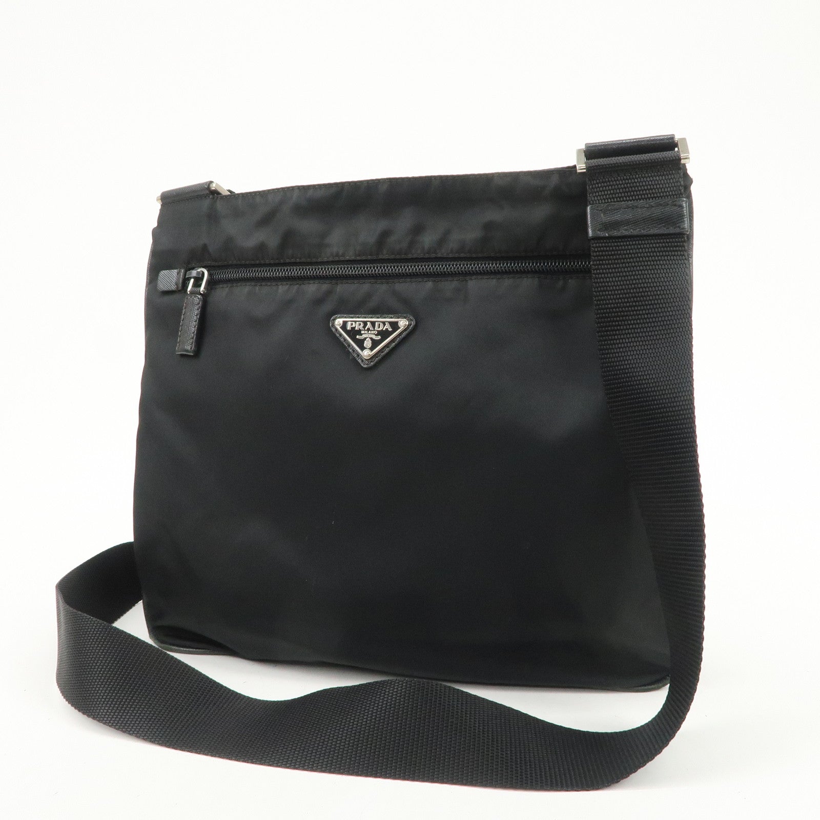 PRADA Triangle Logo Nylon Shoulder Bag Crossbody Bag Black