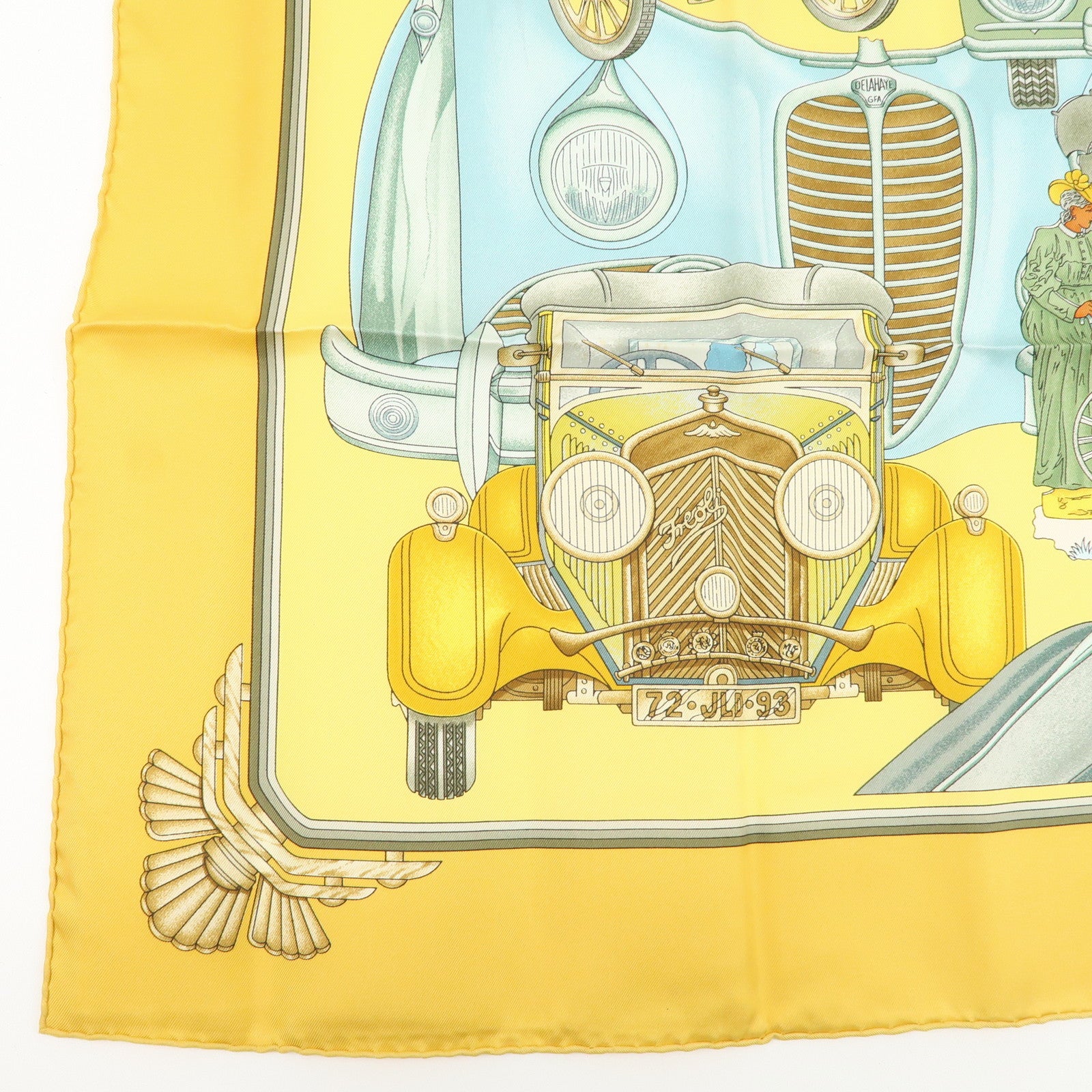 HERMES Carre 90 Silk 100% Scarf Automobile Yellow