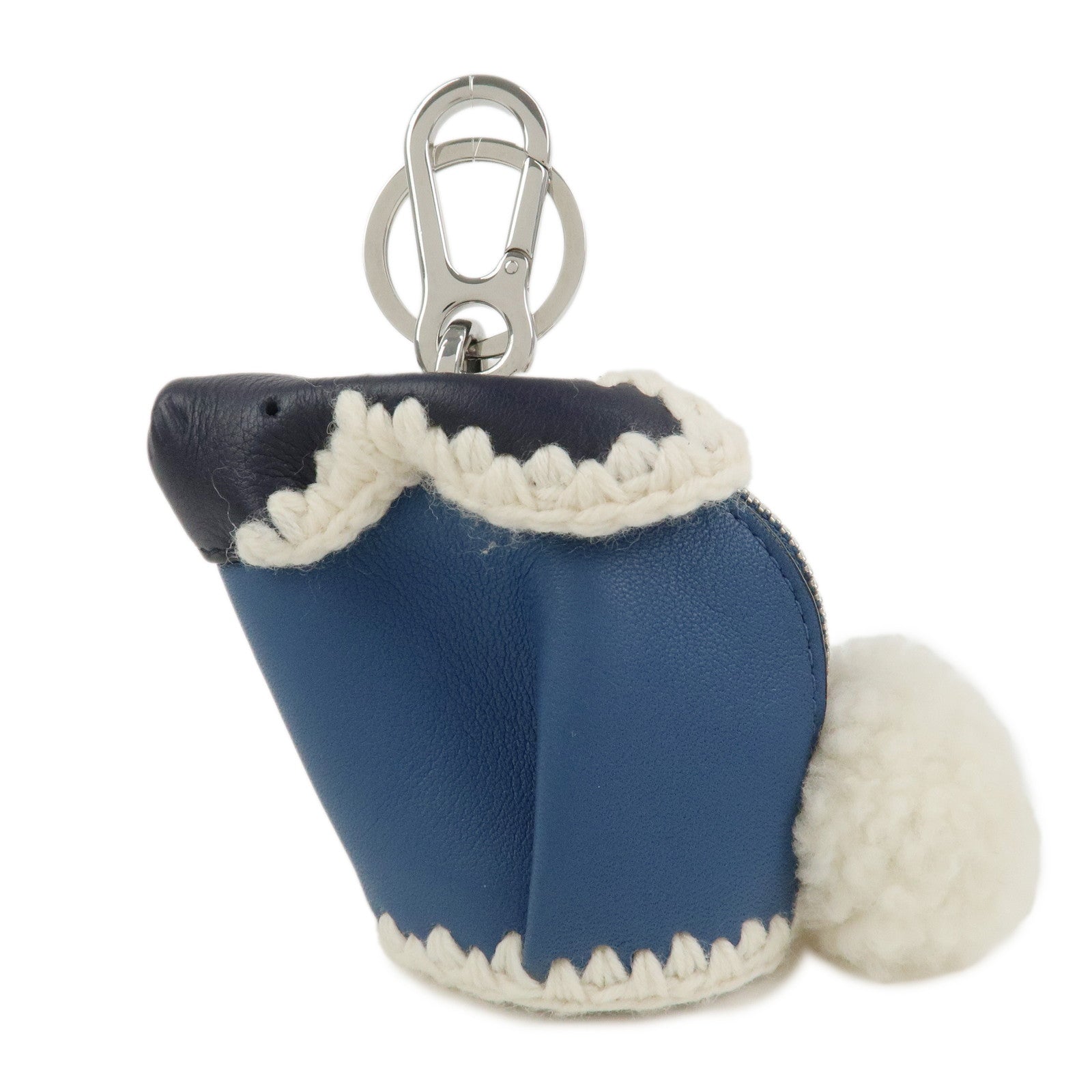 LOEWE Rabbit Motif Leather Coin Case Charm Key Chain Blue