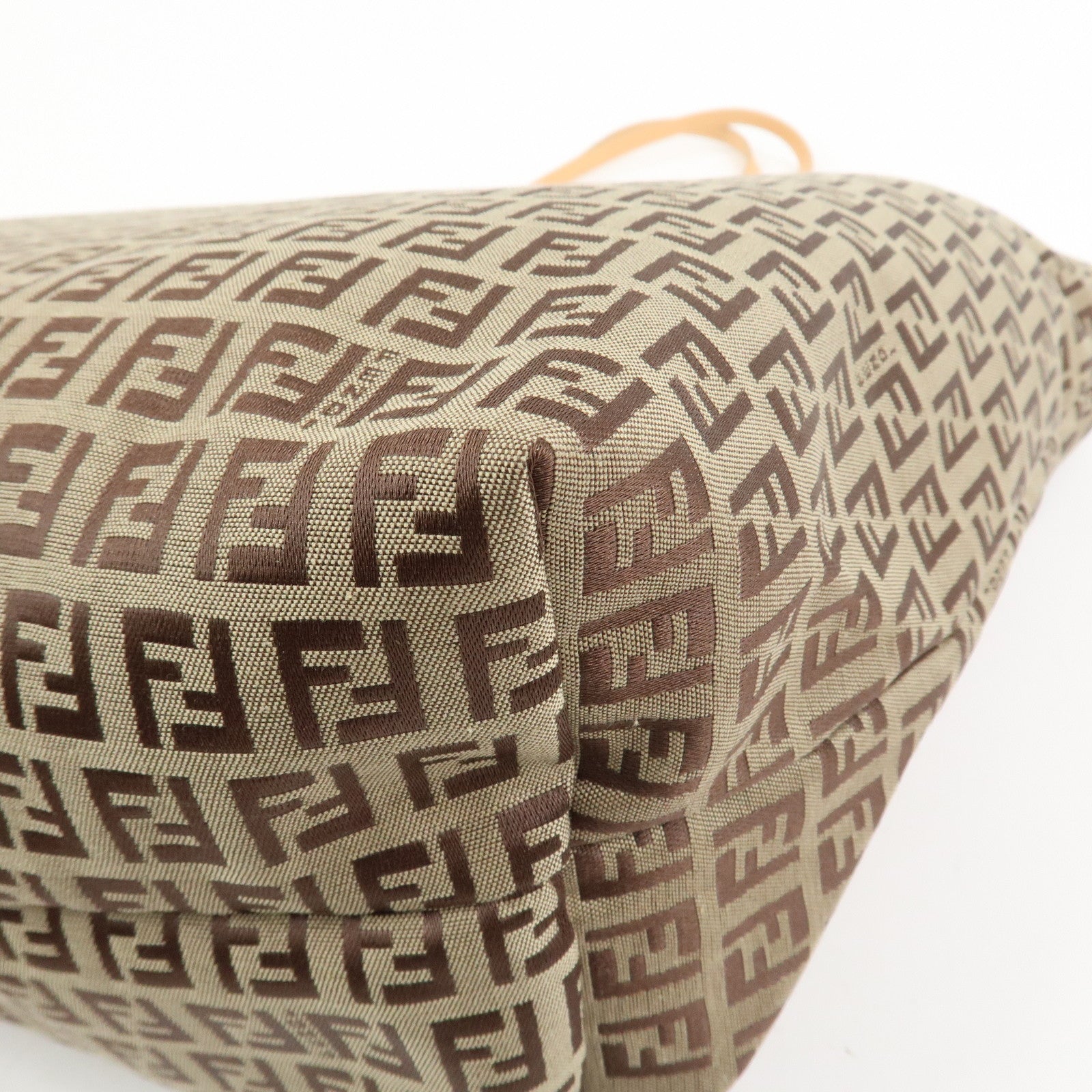 FENDI Zucchino Canvas Leather Tote Bag Shoulder Bag Brown 8BH026