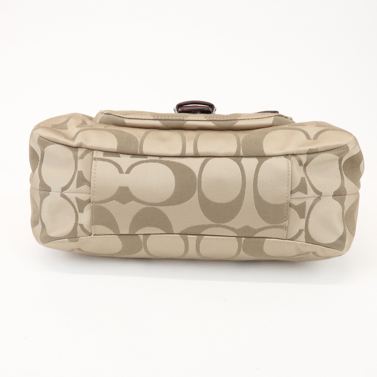 COACH Signature Canvas Leather Shoulder Bag Hand Bag Beige Bordeaux