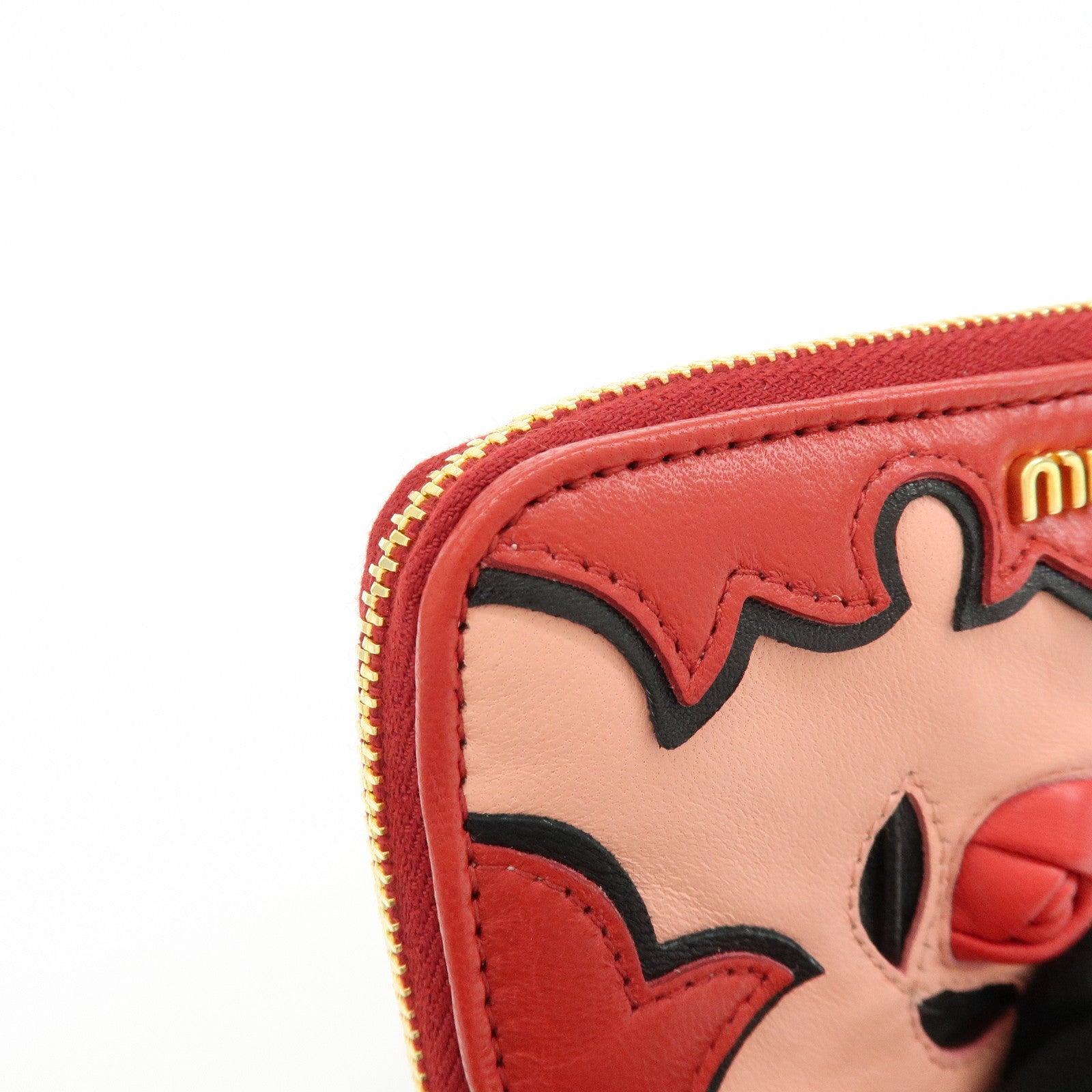 MIU MIU Lamb Skin Leather Zippy Pouch Rose Pink Red