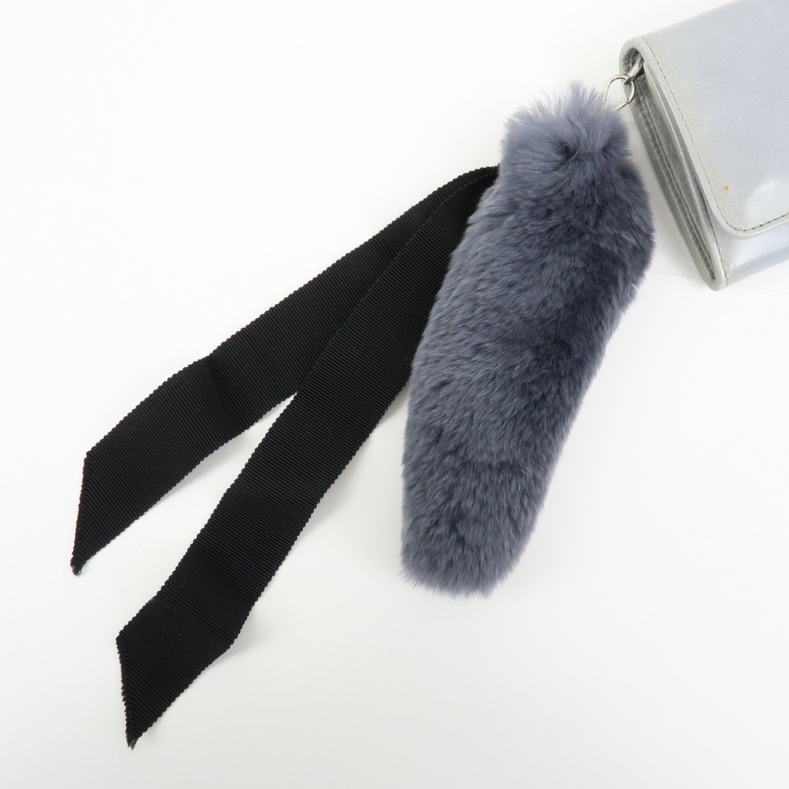 MIU MIU Vitello Shine Fur Flap Long Wallet Gray 5MH109